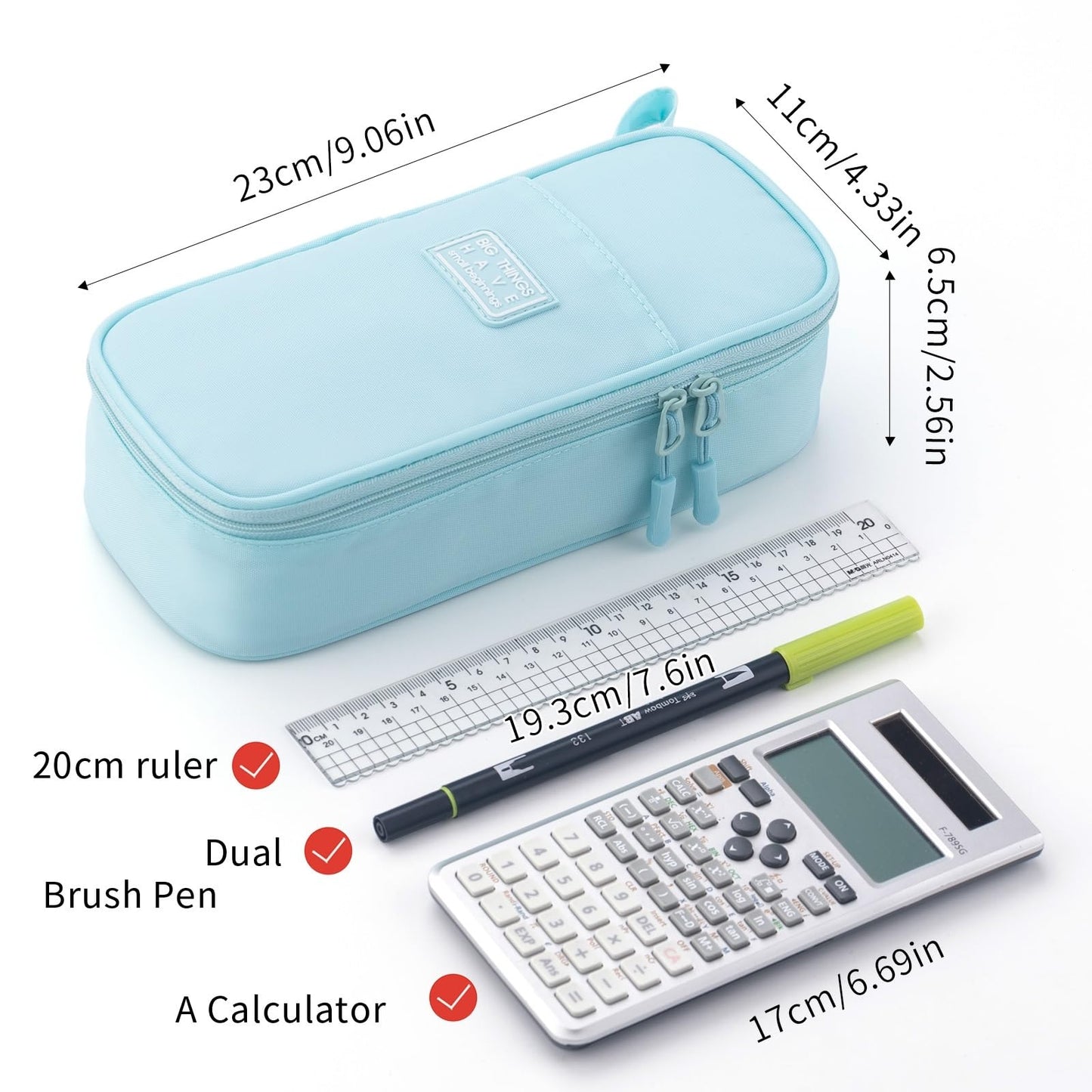 CICIMELON Durable Pencil Case Big Storage Pen Pouch Bag for School Supplies Office College Teen Adults, Light Blue