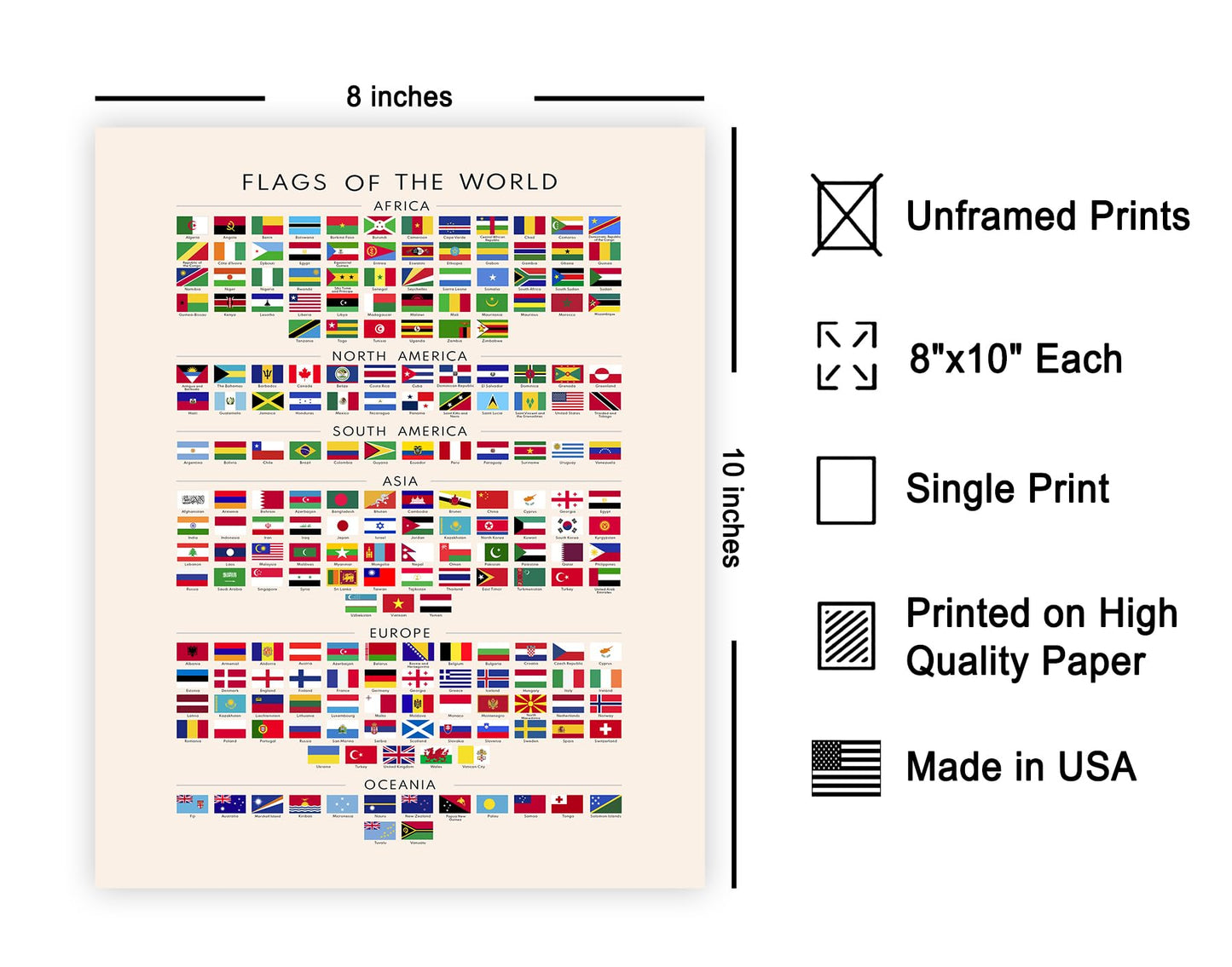 Poster Master Flags of the World Poster - Educational Print - Learning Materials Art - Flag Art - Gift for Kids, Students & Teacher - Decor for Playroom, Classroom or Library - 8x10 UNFRAMED Wall Art