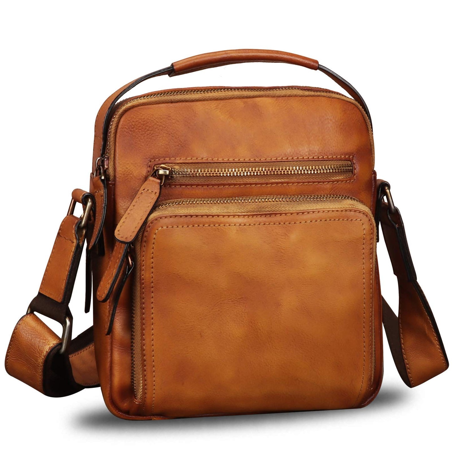 IVTG Genuine Leather Messenger Bag for Men Small Purse Crossbody Shoulder Bags Satchel for Work Business (Brown)