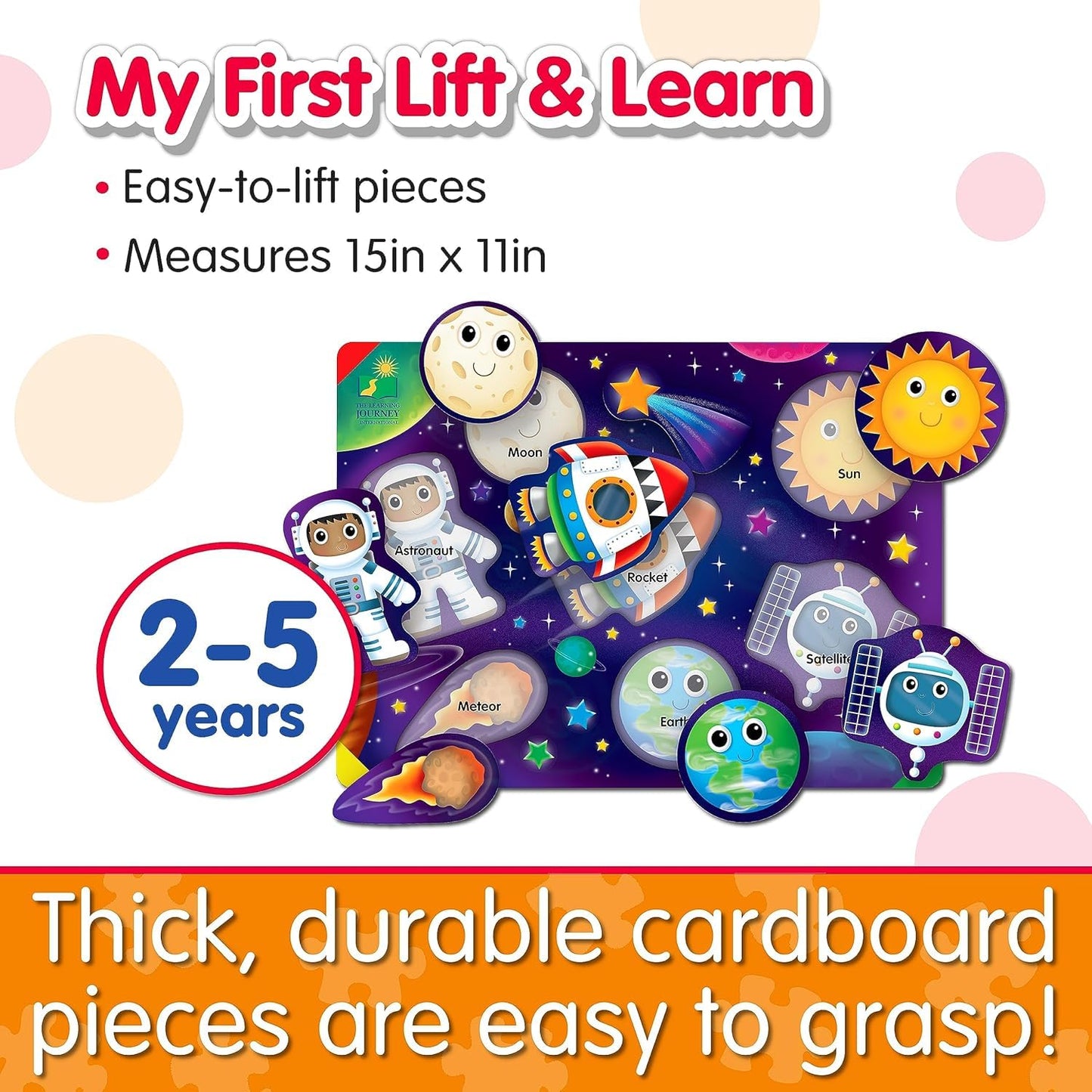 The Learning Journey Space Puzzle Lift & Learn - 26 Pieces - Cardboard, Outer Space Theme for Toddlers 2-5 Years