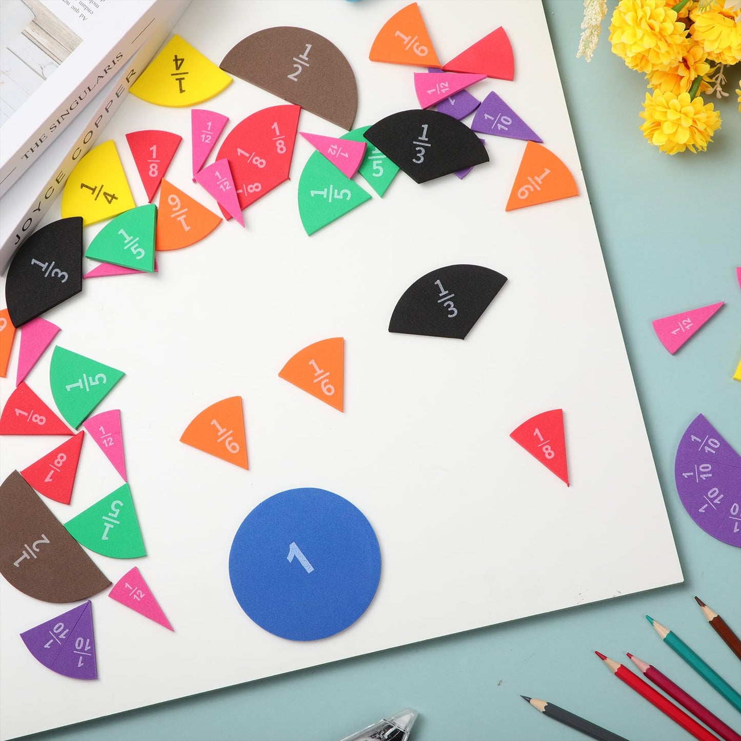 Sayglossy 6 Sets Fraction Circles Set for Math Classroom Fractions Manipulatives Math Manipulatives for Home School Supplies