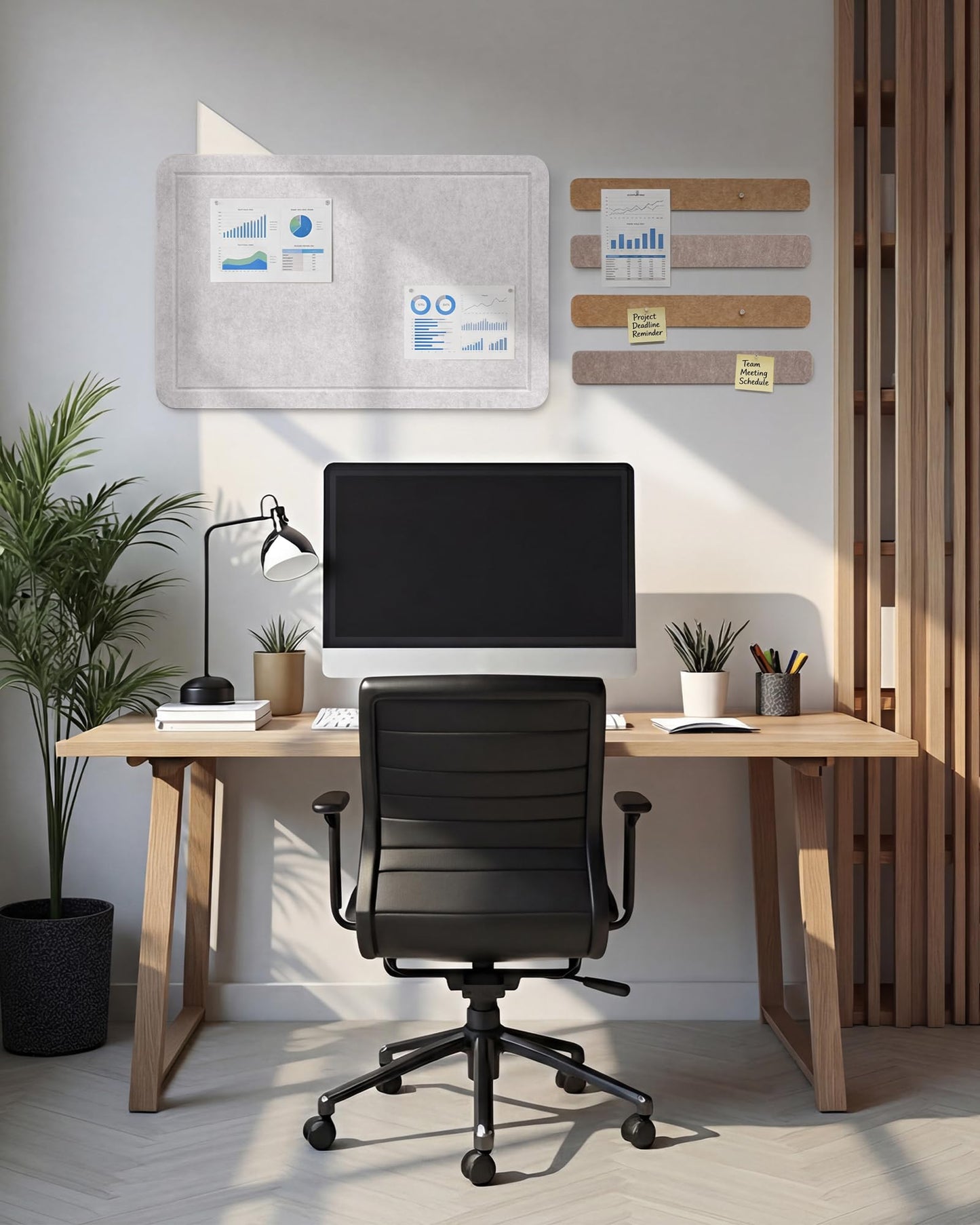 Small Felt Bulletin Board and 4 pcs Bar Strips Set, 24"X16" Cork Board Alternative with Removable Adhesive Tabs, 30 Push Pins for Office, Classroom, Bedroom, Walls Decorations - Oatmeal