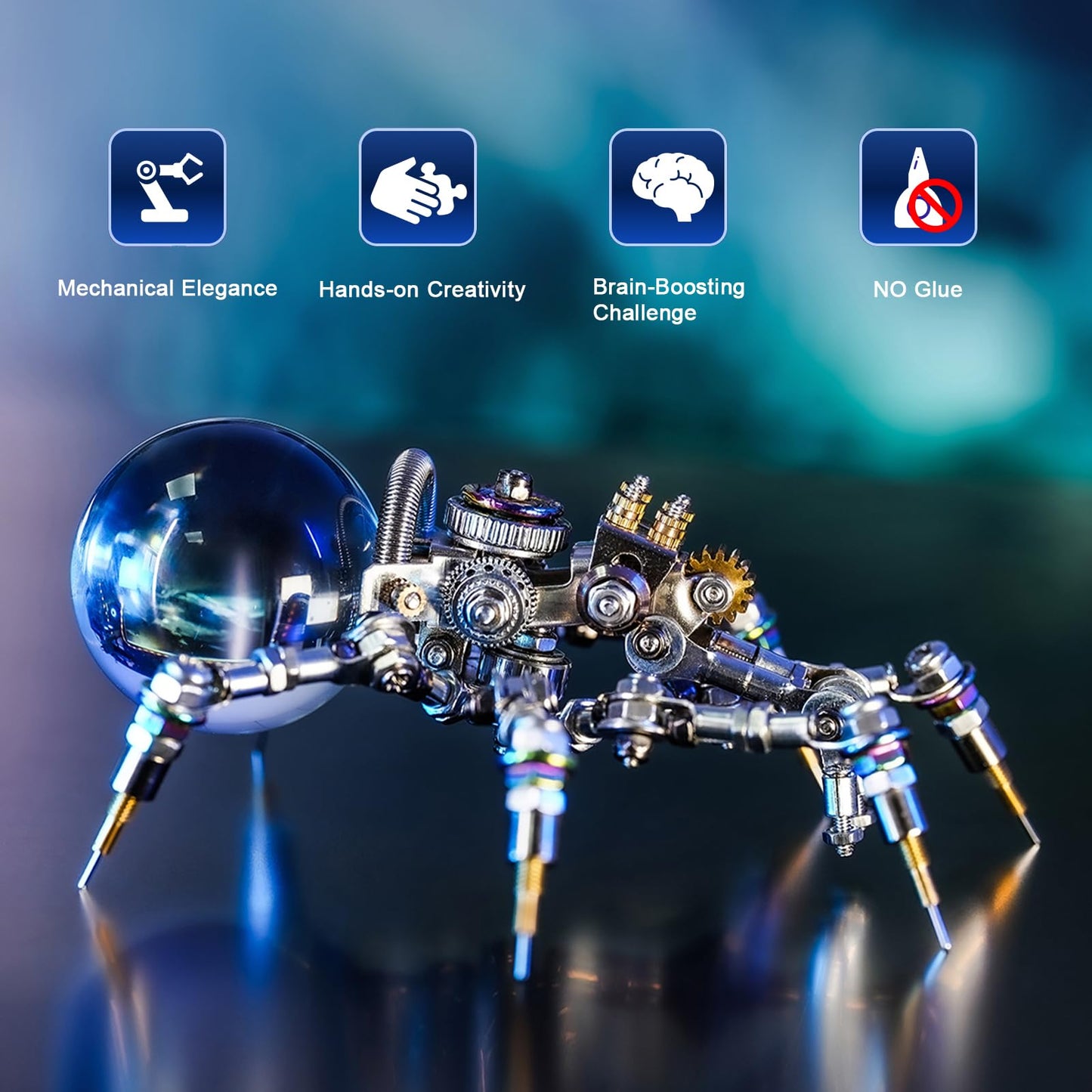 Mostarle Crystal Lamp Jumping Spider 3D Metal Puzzle, Arcynix DIY Model Kit Sci-Fi Mechanical Spider Steampunk Decor, Creative Gift & Futuristic Home Décor for Adults & Teens