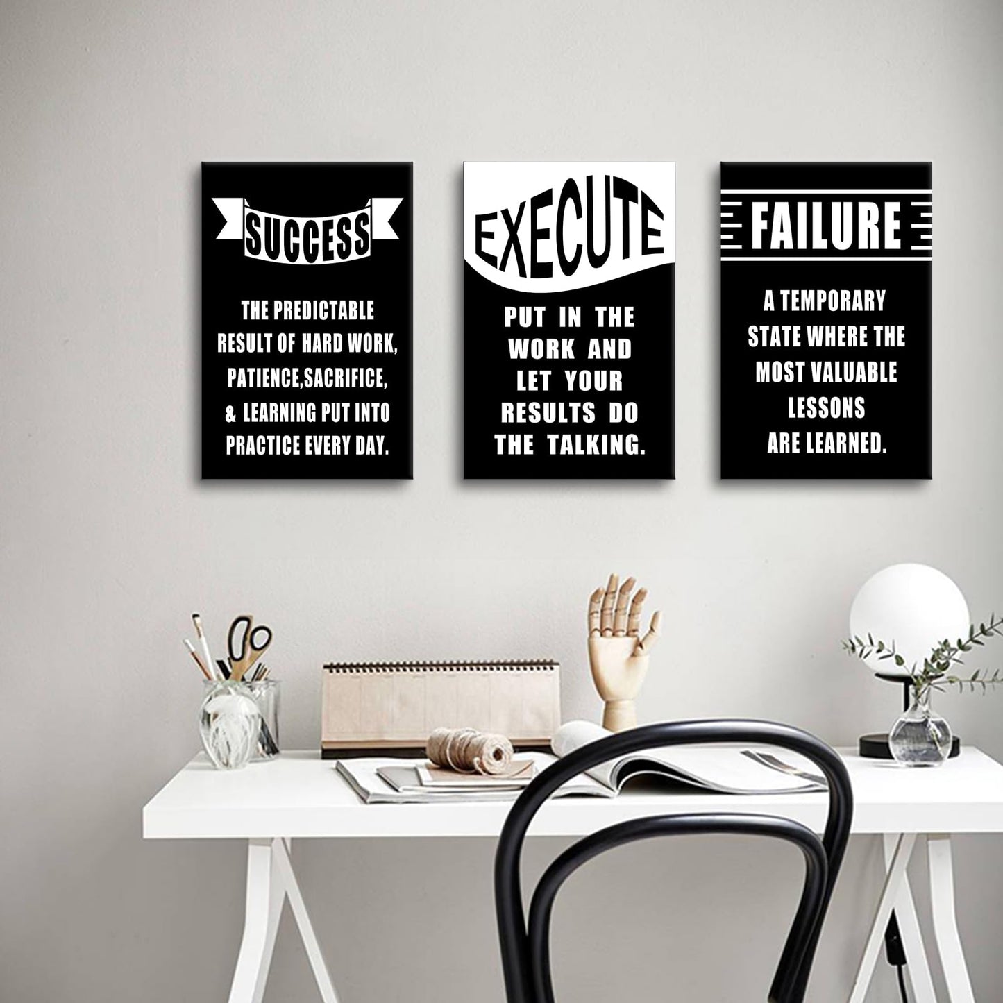 YSPCSUN Large 3 Piece Inspirational Wall Art for Office Walls Success Execute Failure Canvas Art Prints Motivational Mindset Quotes Posters Framed Entrepreneur Office Decorations, 48" x 24"