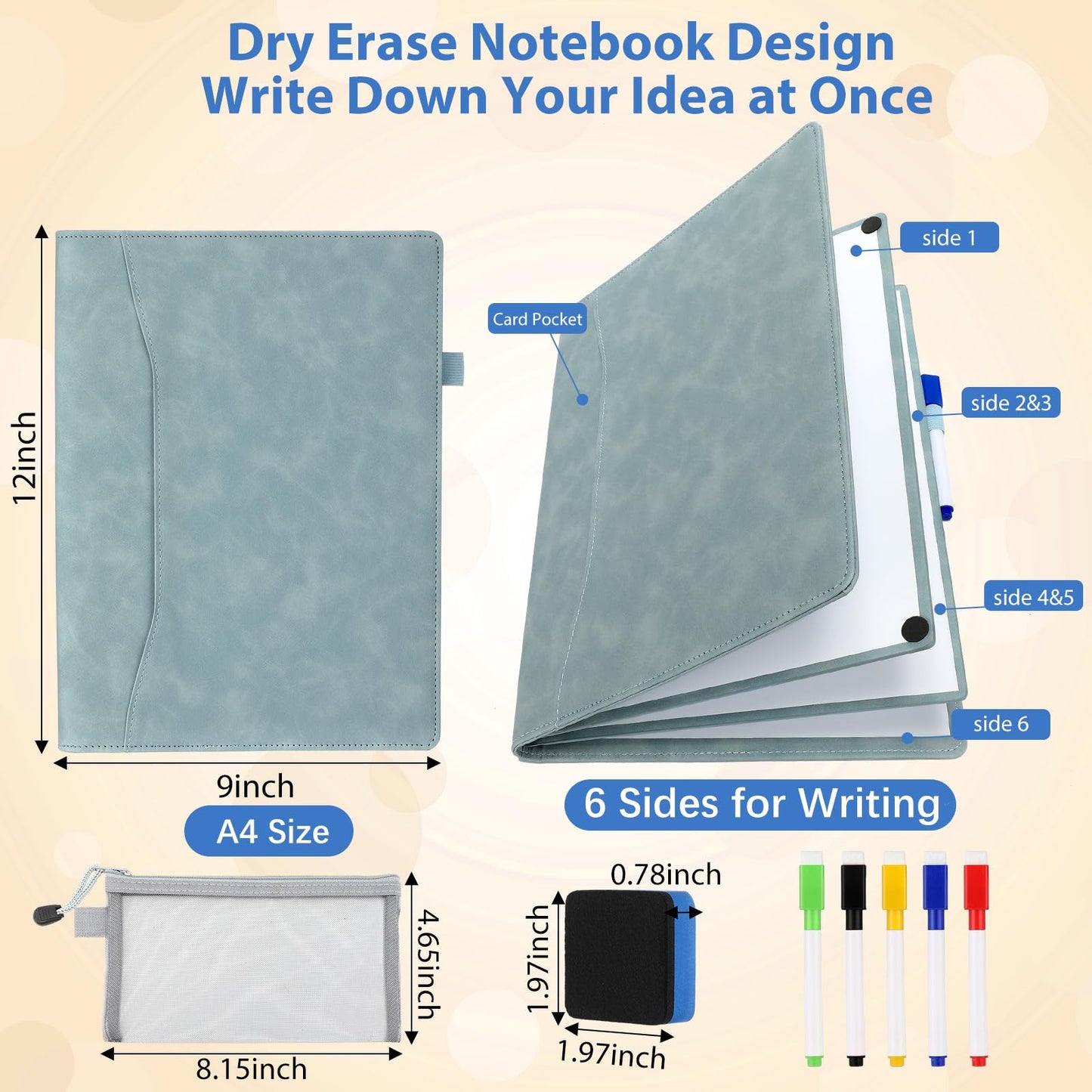 Feifeiya 6 Sides Dry Erase Notebook Portable White Board 12"x9"(a4) Travel Dry Erase White Board Notebook Foldable Anti-ghosting Surface for Office, School, Study, Travel & Business Meeting Planning