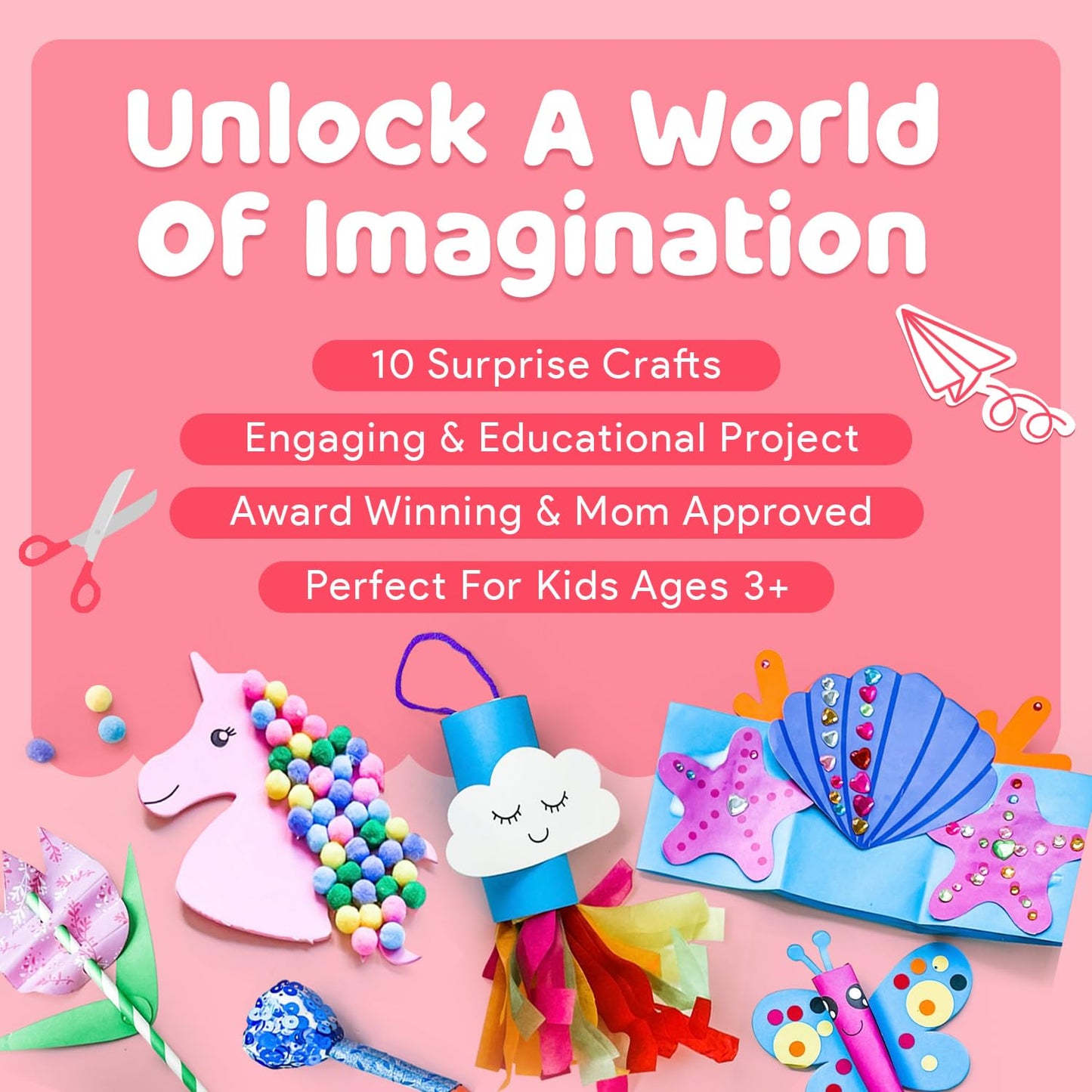 Mumaloo Unicorn Craft Box - 10 Fun Arts and Crafts for Kids Ages 4-8, No Mess, Educational, Mermaid Art Projects, Toddler Crafts & Activities Kit with Supplies, Gift for Girls 3 4 5 6 7 8 Years Old