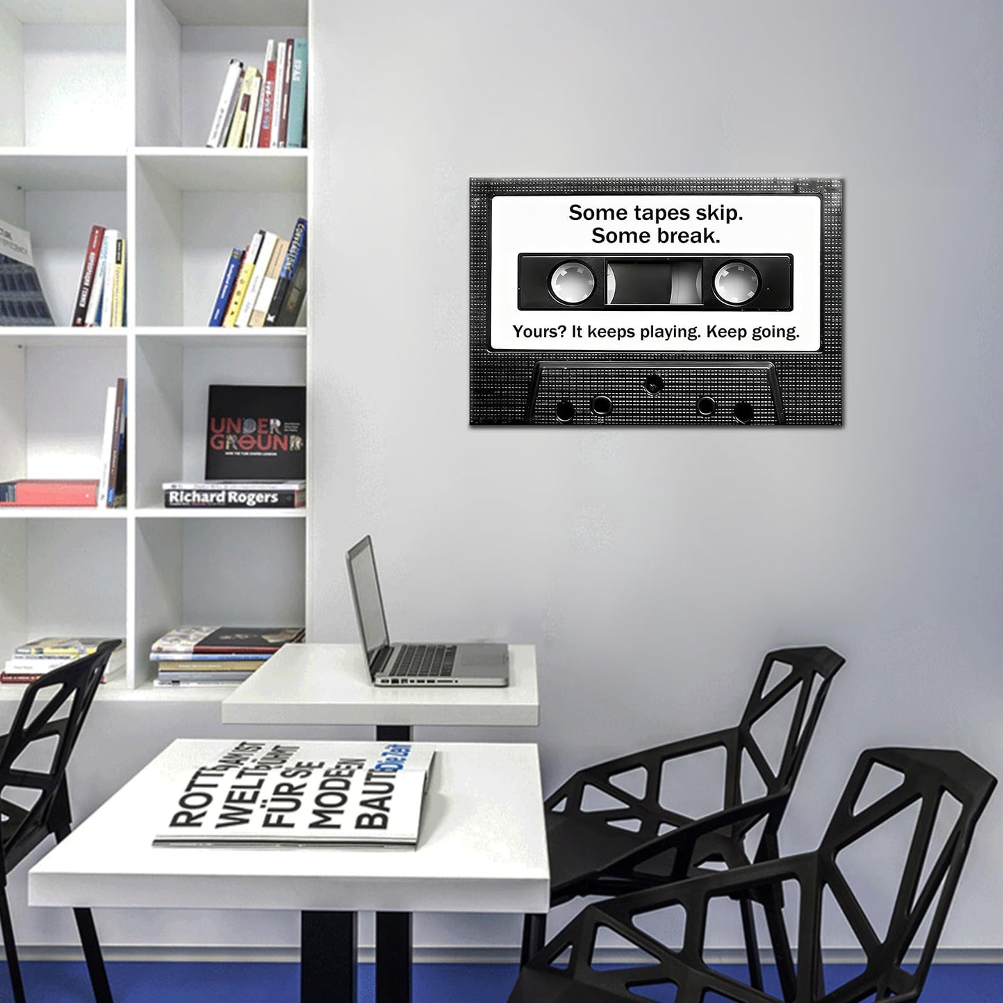 Motivational Wall Art cassette Tape Inspirational Office Decor Framed Canvas Print Small Workout Poster for Home Gym Growth Mindset Sign Positive Daily Affirmation Decor Ready to Hang [12''Wx18''H]