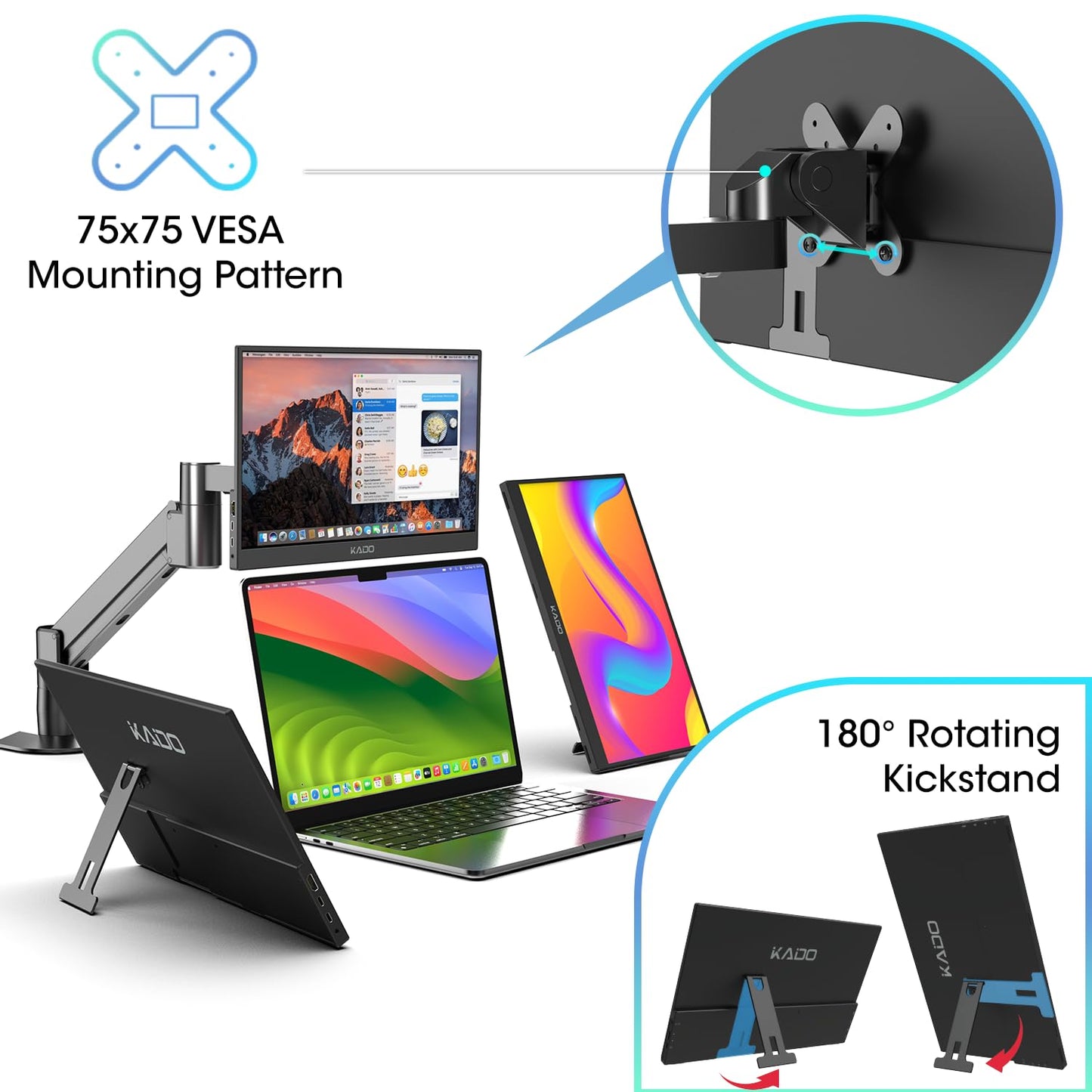 Kado 15.6 Inch FHD Portable Monitor for Laptop, 1080p Second Display IPS 1920x1080, 45W Reverse Charging HDMI USB-C Laptop Screen Extender, Kickstand for PC, Mac, Dex, Tablet, Xbox, PS4/PS5, Switch