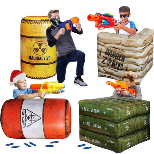 NINOSTAR Premium Package 4 Combat Battlefield Inflatables, Compatible with Nerf, Laser tag, Water Gun for Boys Birthday Party Activities and Decoration
