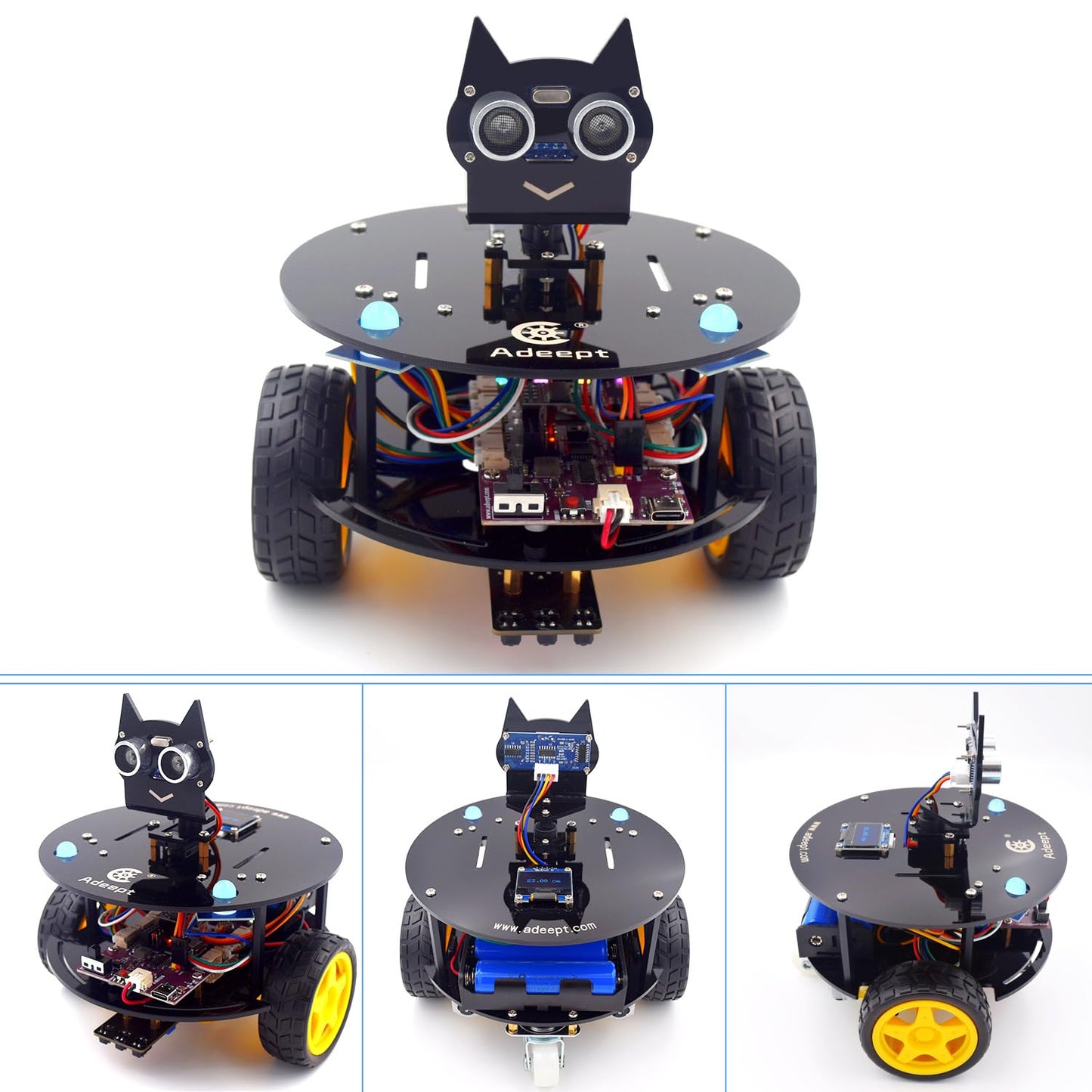Adeept Smart Car Kit(Compatible with Arduino IDE), Line Tracking, Obstacle Avoidance, OLED Display, Ultrasonic Sensor, Wireless Remote Control, DIY STEM Educational Robot Car Kit (Black)
