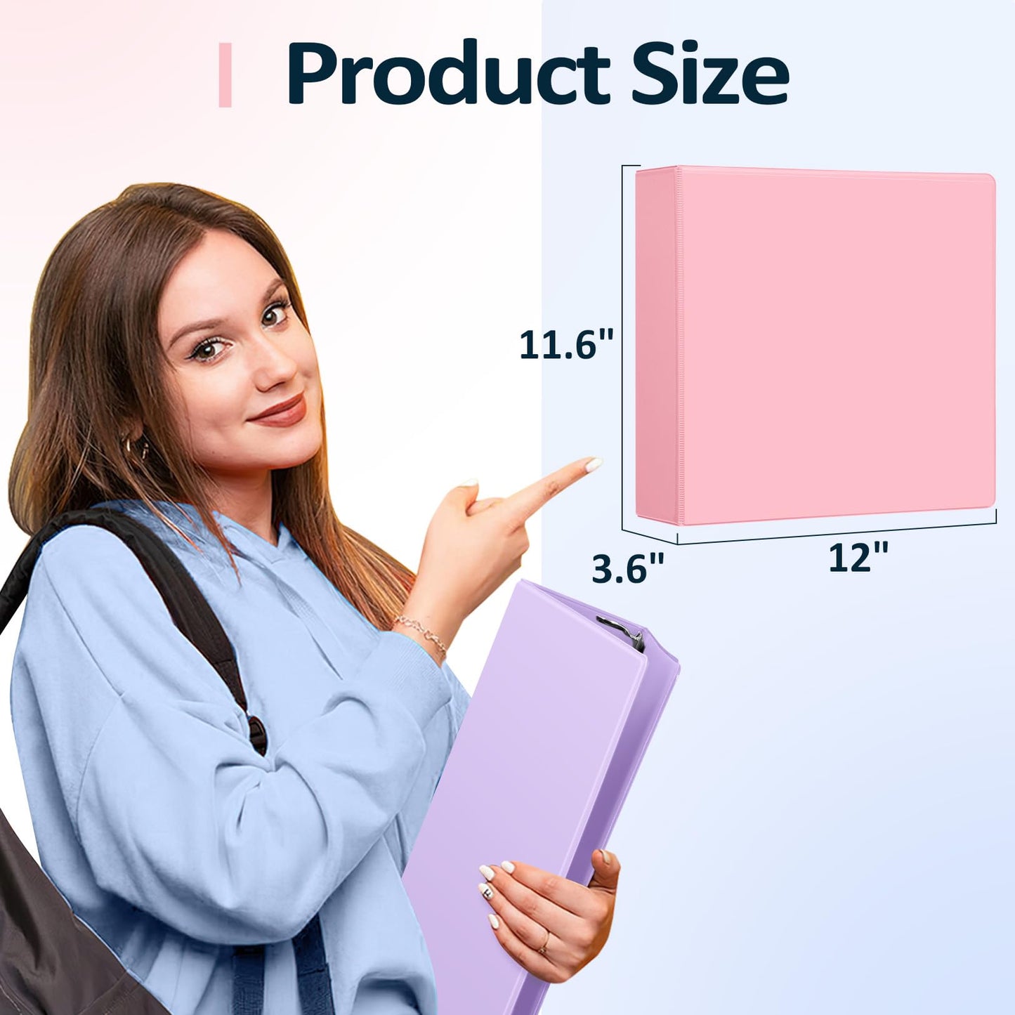 Sooez BinderX Extra Durable 3 Inch 3 Ring Binder, D-Ring Large Binders, Holds 670 Sheets of 8.5x11 Paper, Customizable View Cover with Inside Pockets, Heavy Duty 3 Ring Binder for School, Light Green