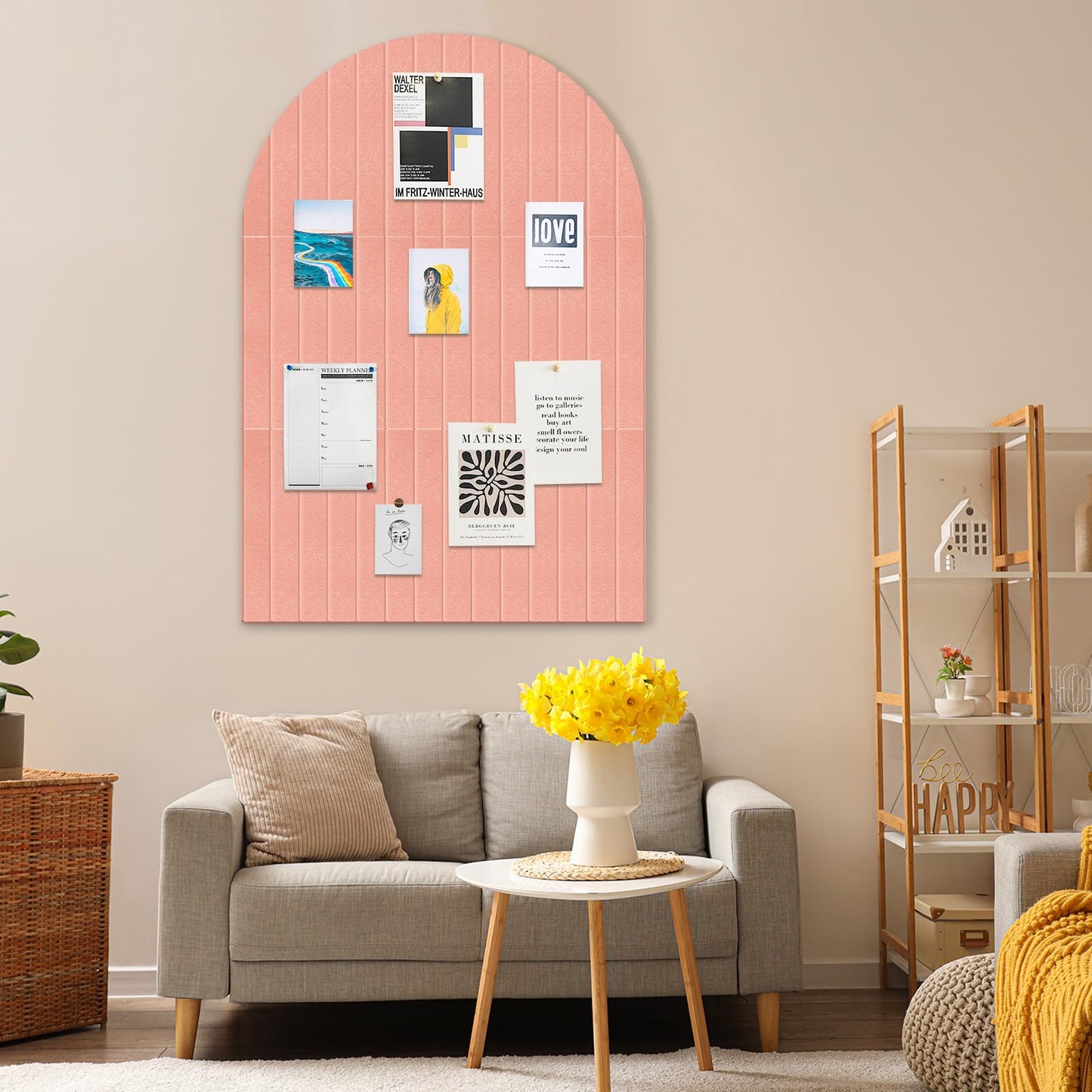 Yunihome Large Cork Board for Wall & Office Decor, 36" x 24" Arched Felt Bulletin Board Pin Board Vision Board with 30 Pins – 6 Customizable Wall Tiles for Office Home Bedroom, Photo & Picture Display