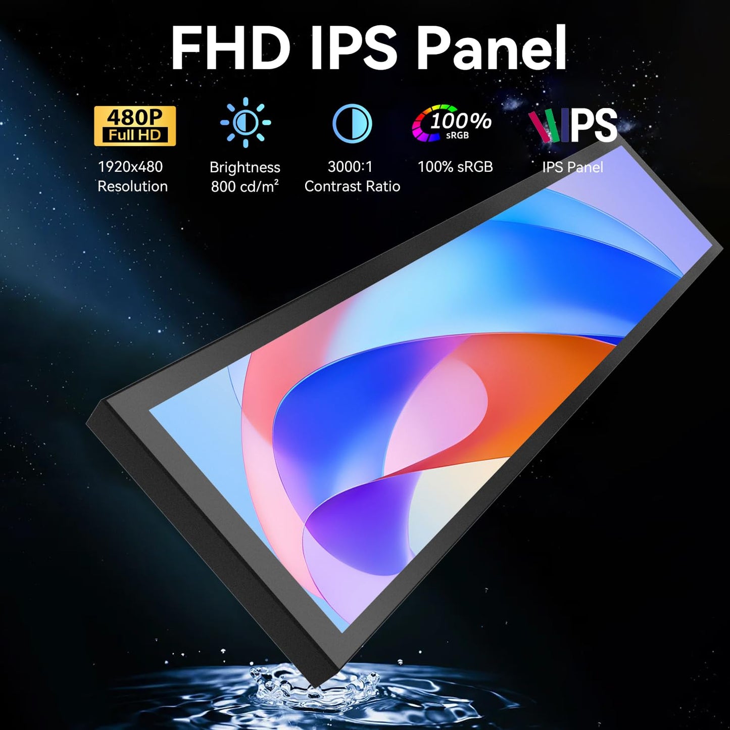 24" Ultra-Wide Stretched Bar LCD Monitor FHD1920x380 Industrial Computer Monitor Built-in Dual Speaker, Advertising Display for Subway Mall Restaurant Signage,PC Case Display Dual HDMI & DP Port, VESA