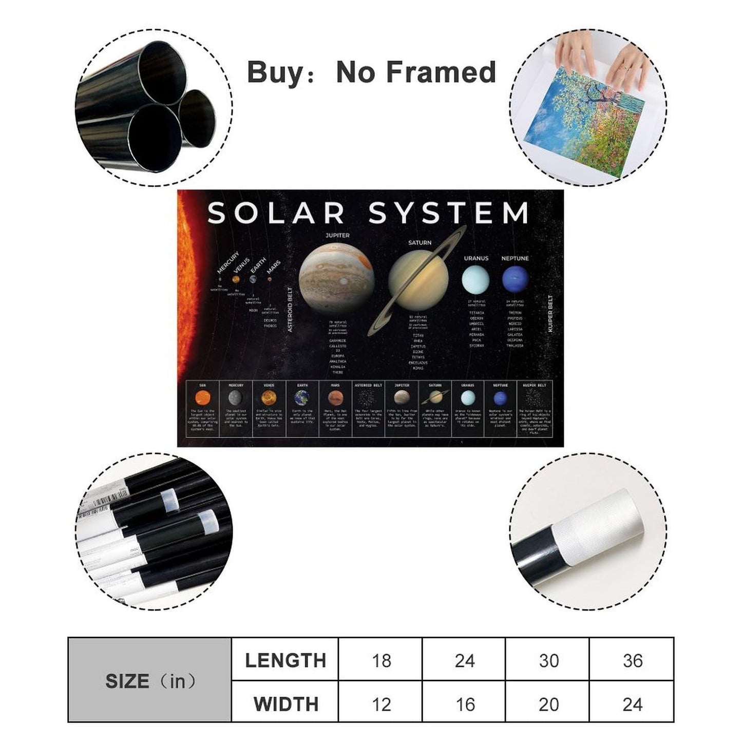 CZNBYYDSJH The Solar System Poster with The Sun, Moon And Planets Educational Canvas Wall Art Aesthetic Decorative Painting Living Rooms And Classroomstyle 12x18inch(30x45cm)