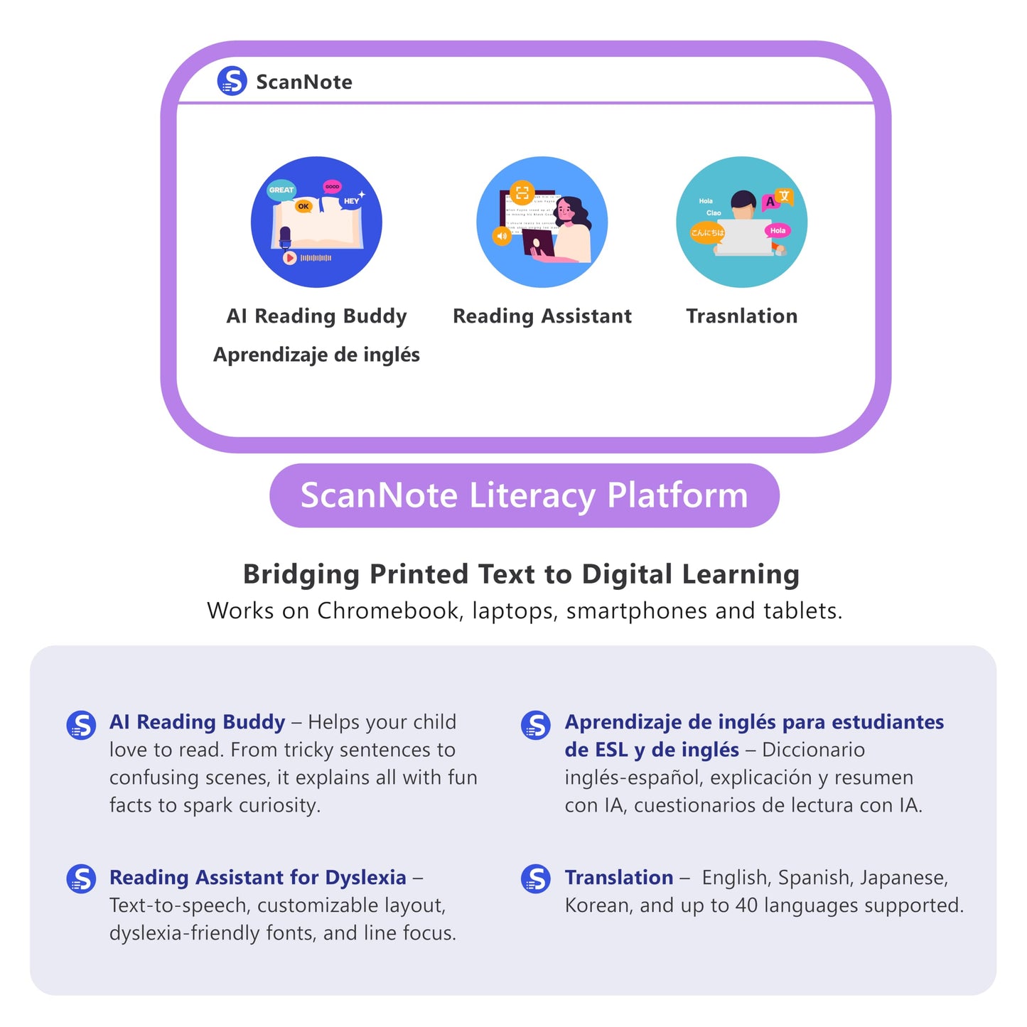 WorldPenScan AI Reader – Reading Pen with Built-in Dictionary & AI Reading Buddy for Kids | Grade-Level Reading Support | English, Spanish, Chinese | Text-to-Speech, Transcribe, Translation