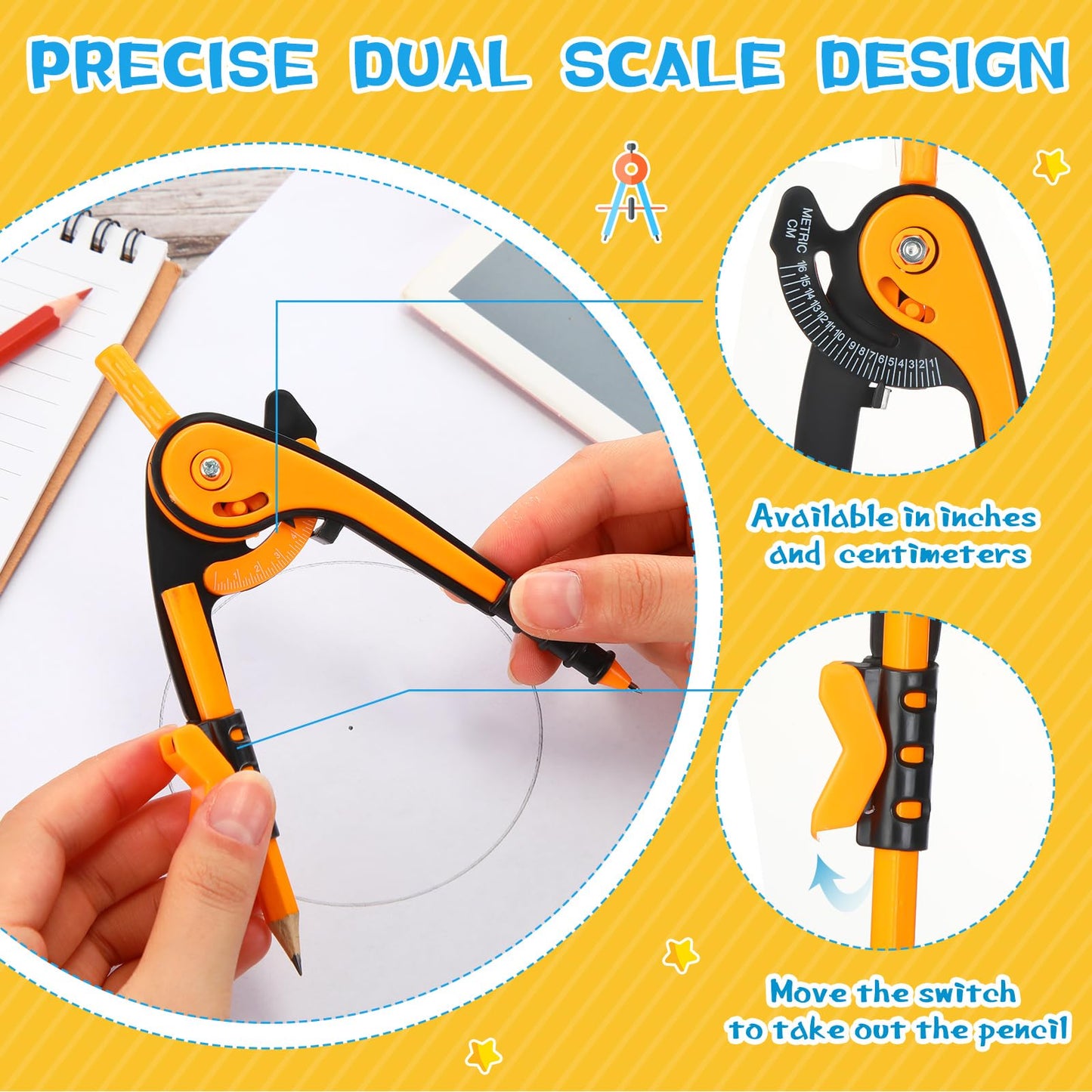 Zonon Student Math Geometry Compass Bulk 6 Inch Plastic Drawing Compass with Pencils Bright Color Precision Tool Back to School Supplies(48 Pcs)