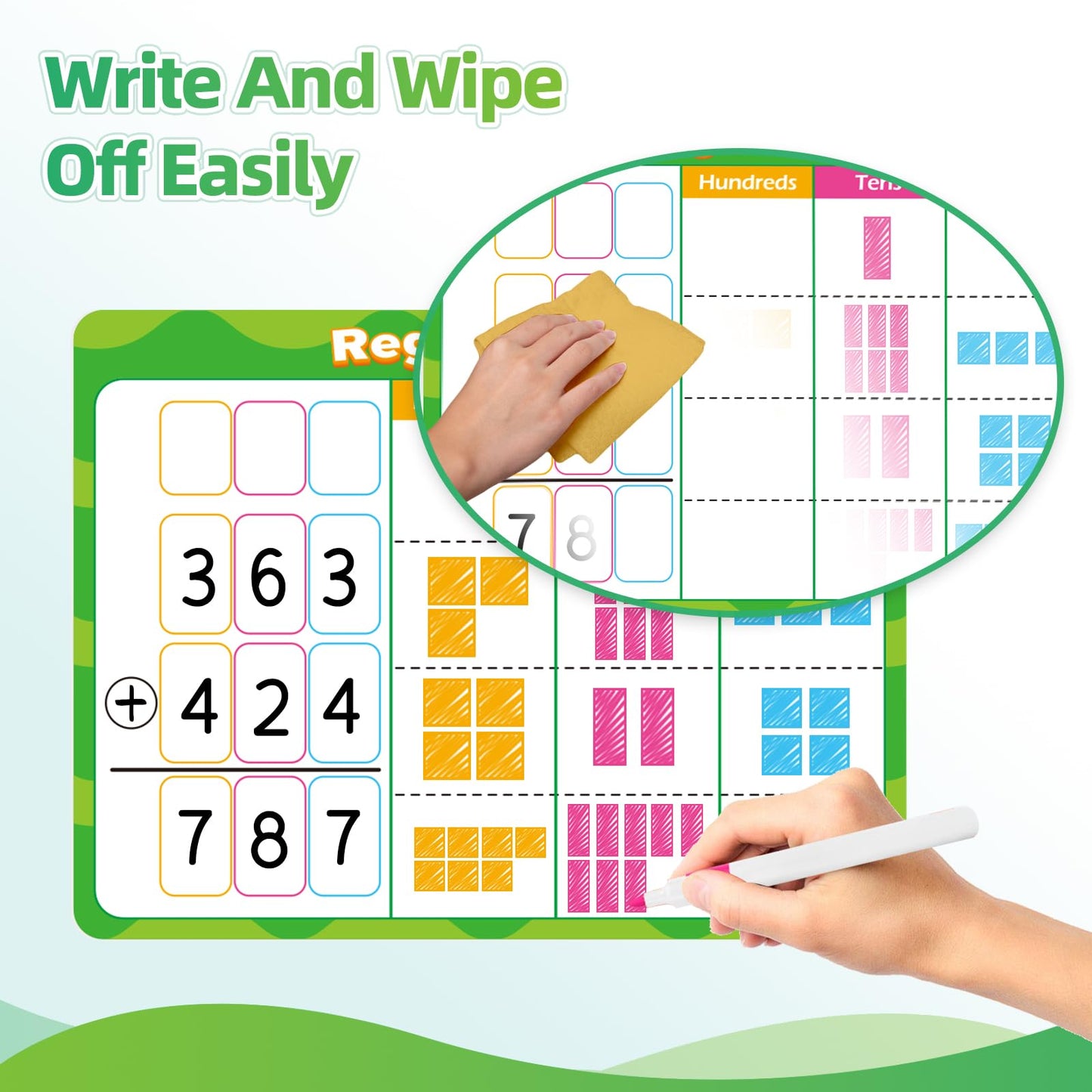 Laffunz 12 PCS Place Value Chart Dry Erase Flash Cards, Addition and Subtraction Learning Math Games for Kids, Base Ten Board Math Manipulatives 1st 2nd 3rd Grade Teacher Classroom Must Haves