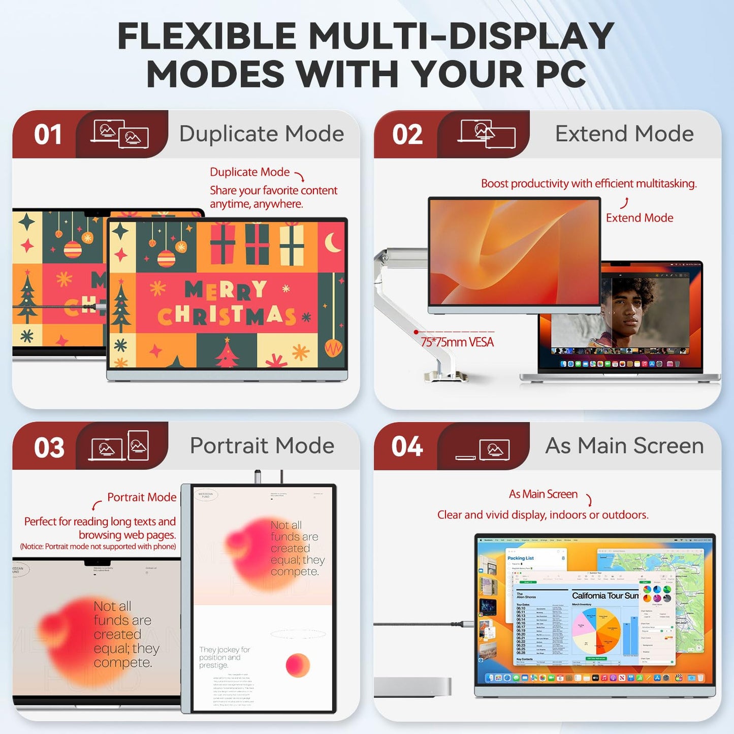 Intehill 14" Portable Monitor, 1200P Self-Standing Portable Screen with Full Laminated Tempered Glass, 16:10 USB-C HDMI External Display with Speakers, Travel Monitor Second Screen for Laptop, F14ZA