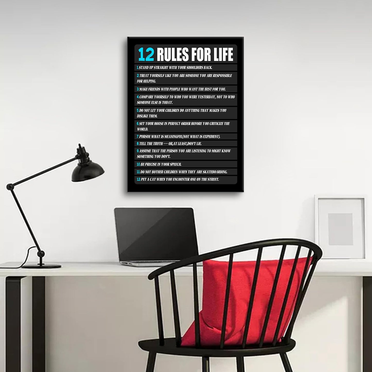 Motivational Canvas Wall Art 12 Rules for Life Inspirational Poster Print Positive Quotes Pictures Painting Artwork for Home Office Bedroom Living Room Wall Decor Ready to Hang [18''Wx24''H]