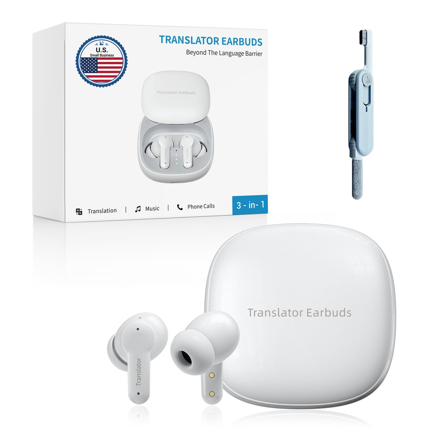 Anfier M3 AI Translation Earbuds Real Time, Offline Translator Device in 144 Languages, 3-in-1 Audífonos Traductores, Lifetime-Free Language Headphones for iOS & Android with Earbuds Cleaning Brush