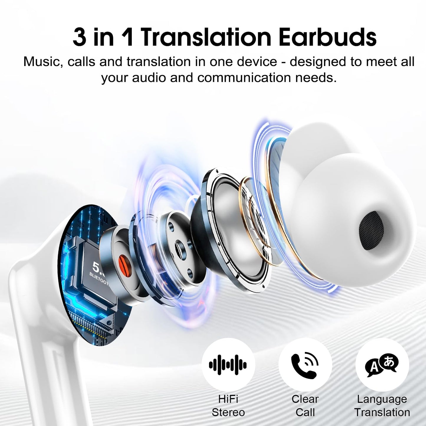 Csasan Ai Translation Earbuds Real Time, Translator Earbuds with 6 Translation Modes/164 Languages,No Subscription Required Translatior Headphones,48H Audifonos Traductores Inglés Español, Iron Gray