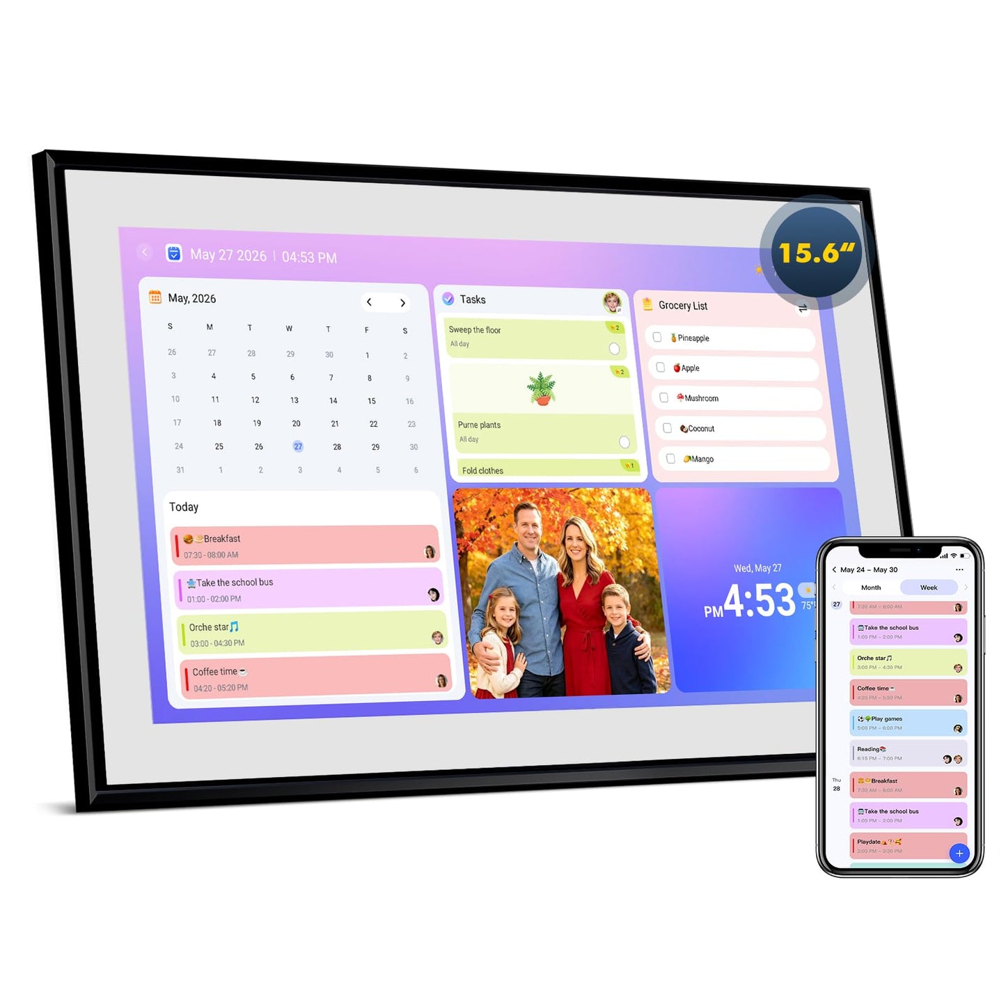 Calendar Digital 15.6 Inch Electronic Calendar&Chore Chart, 1920 * 1080P IPS Touchscreen Wall Smart Weekly and Monthly Planner For family Black Gift for mother mom women