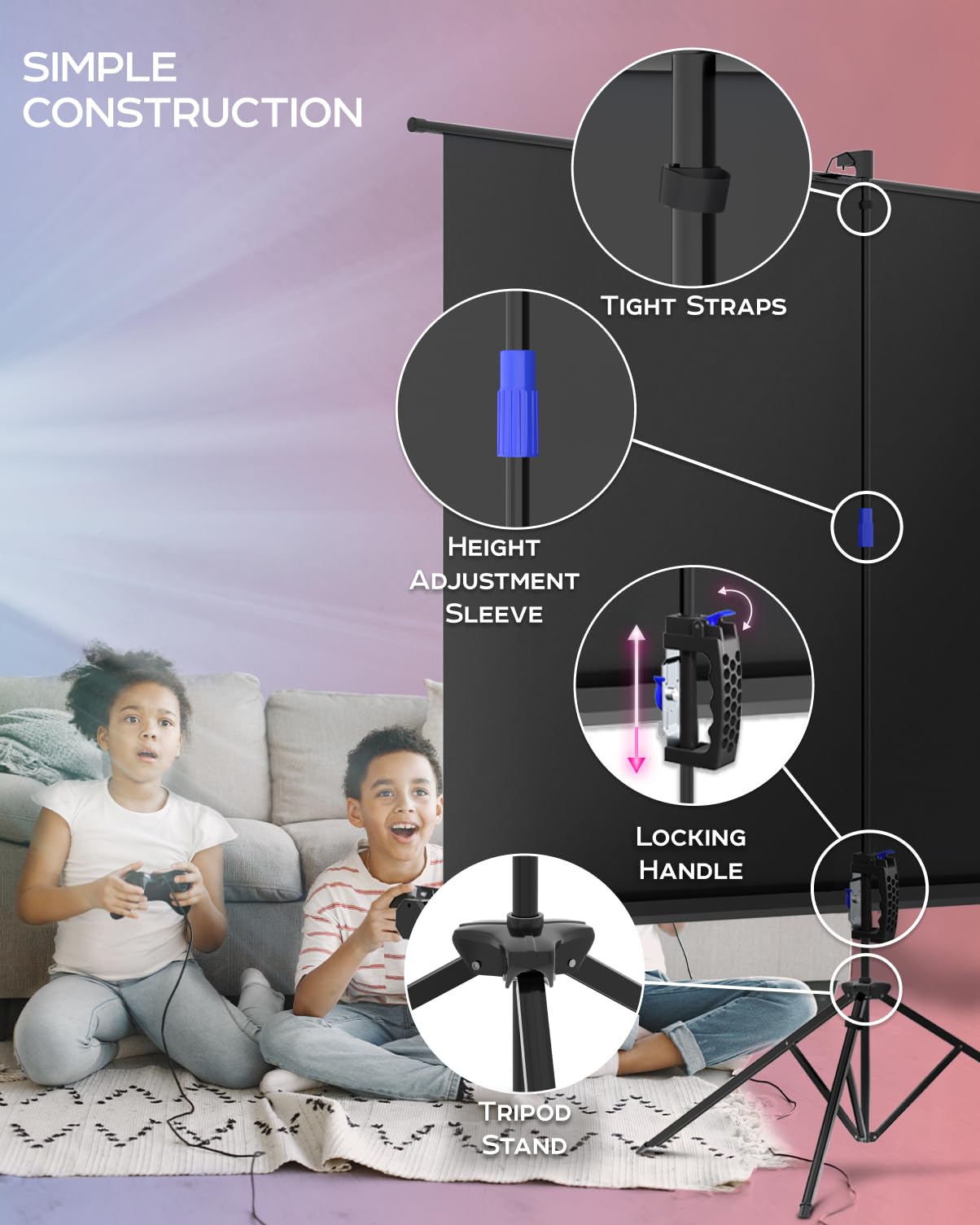 PropVue Projector Screen with Stand 100 inch - Indoor and Outdoor Projection Screen for Movie or Office Presentation - Adjustable from 16:9 to 4:3 HD Premium Wrinkle-Free Tripod Screen