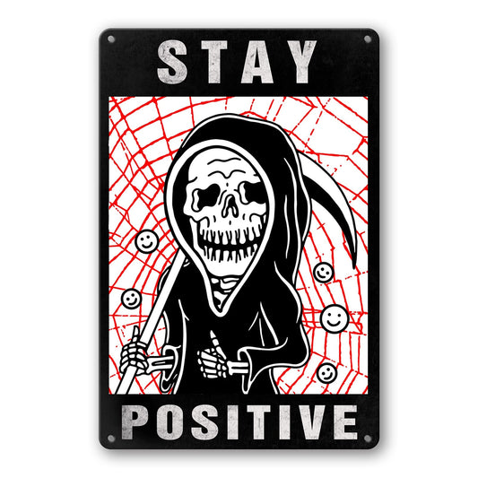 Skull Room Sign Funny Gothic Wall Decor Spooky Home Decor Aesthetic Goth Bedroom Decor Vintage Metal Tin Signs Spooky Skeleton Halloween Living Room Decorations Witchy Stay Positive Signs Hippie Signs Boho Gifts Retro Skull For Office Kitchen And Bath 8x1