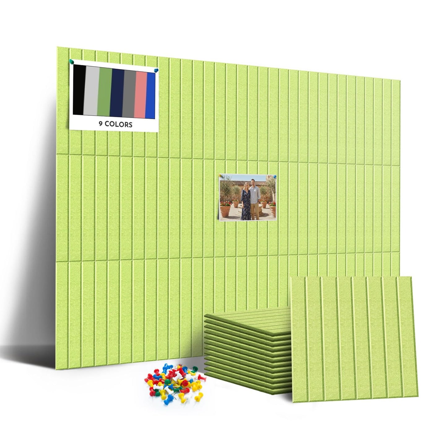MISSDAY Large Felt Bulletin Board 48" x 36" Cork Board for Wall, 12-Pack Cork Boards with 72 Safe Removable Adhesive Tabs, 50 Pushpins, Pin Board for Home Office Classroom Soundproof Wall Tile, Green