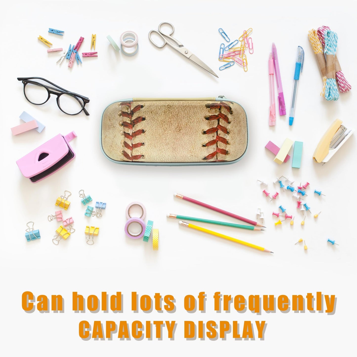 WtallasiSei Retro Baseball Pencil Case Zip Pencil Box Multi Pouch Holder Desk Organizer For Boys Girls School Men Women Office