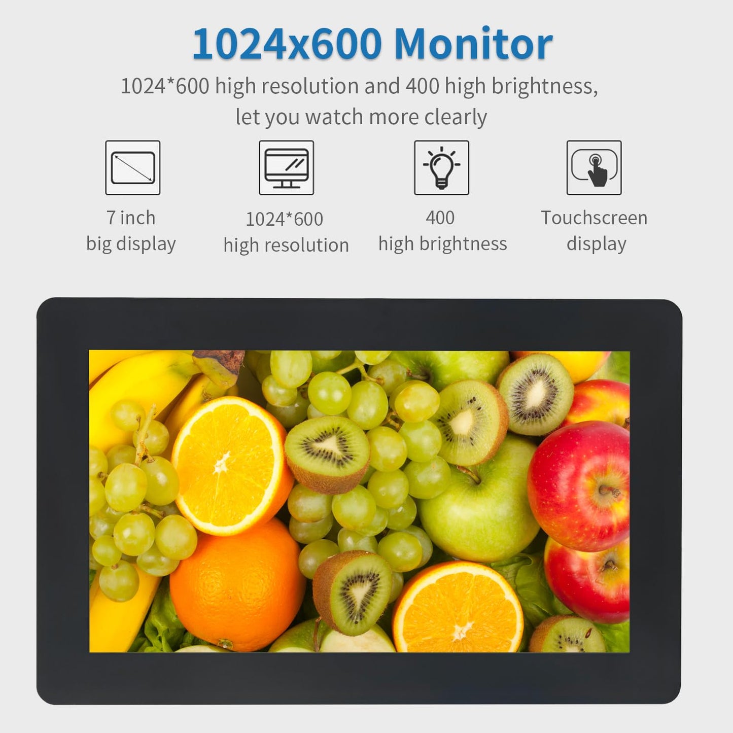 Qcvoruno 7 inch Touch Security Monitor & Displays, HD/BNC/AV/VGA/USB Input, 1024 * 600 Resolution, Built-in Dual Speakers Portable LCD Touch Monitor, Suitable for Game PC DVD DSLR CCTV