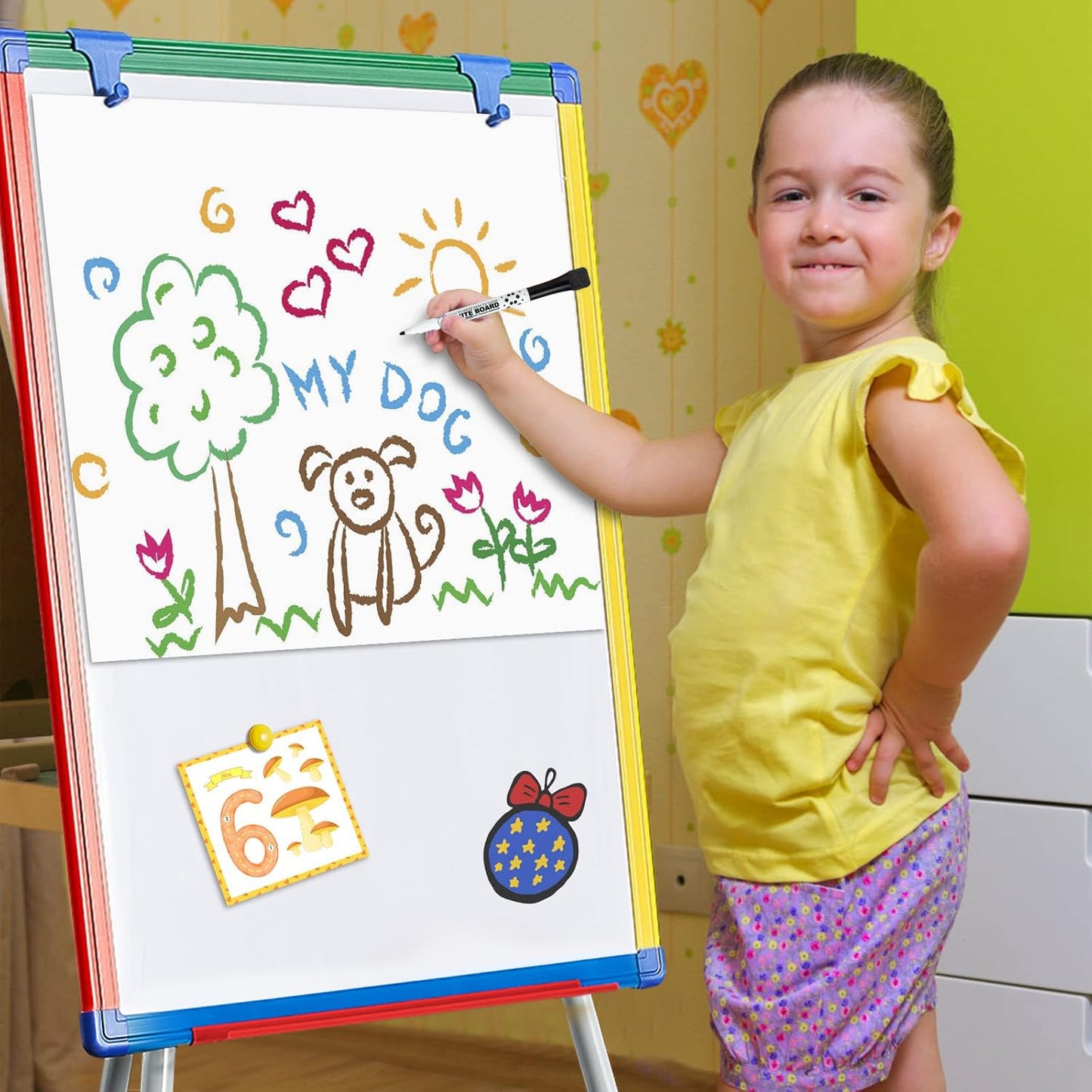 Dry Erase Board White Board for Kids 24x18 inch Art Easel for Kids Magnetic Tripod Whiteboard Art Easel and Flipchart Board with a Height-Adjustable Stand Perfect for Kid