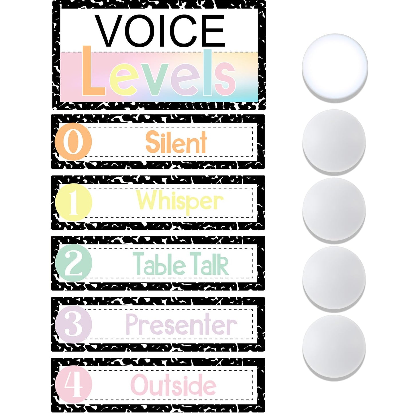 Glooglitter 5 Pcs School Magnetic Voice Level Chart Poster and Push Light Composition Notebook Classroom Decor LED Tap Light Noise Voice Level Sign for Classroom Teachers Back to School Supplies