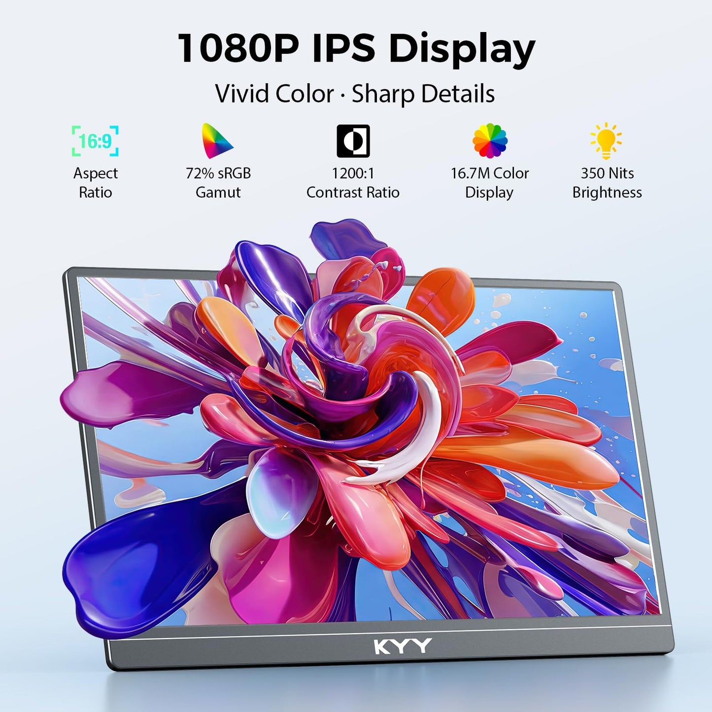 KYY Portable Monitor for Laptop,15.6'' Computer Screen Extender 1080P USB-C HDMI Laptop Display Built-in Stand & Dual Speakers, External HDR Display, Travel Monitor for PC MAC Phone Xbox PS4/5 Switch
