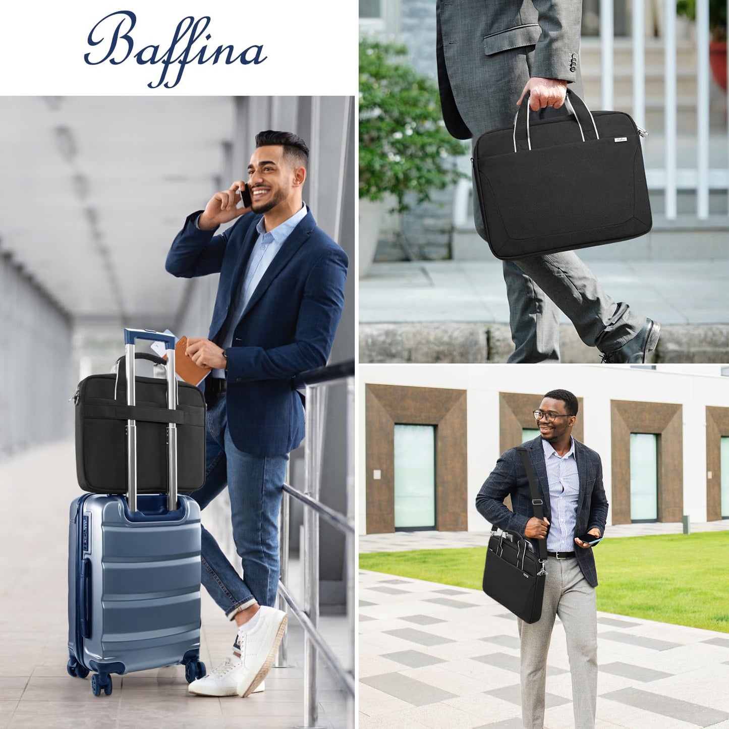 BAFFINA 17 17.3 Inch Laptop Shoulder Bag for Men Women,Waterproof Computer Carrying Case Messenger Bag with Strap for 17"-18" HP Dell,Laptop Briefcase for Office business Travel College School,Black