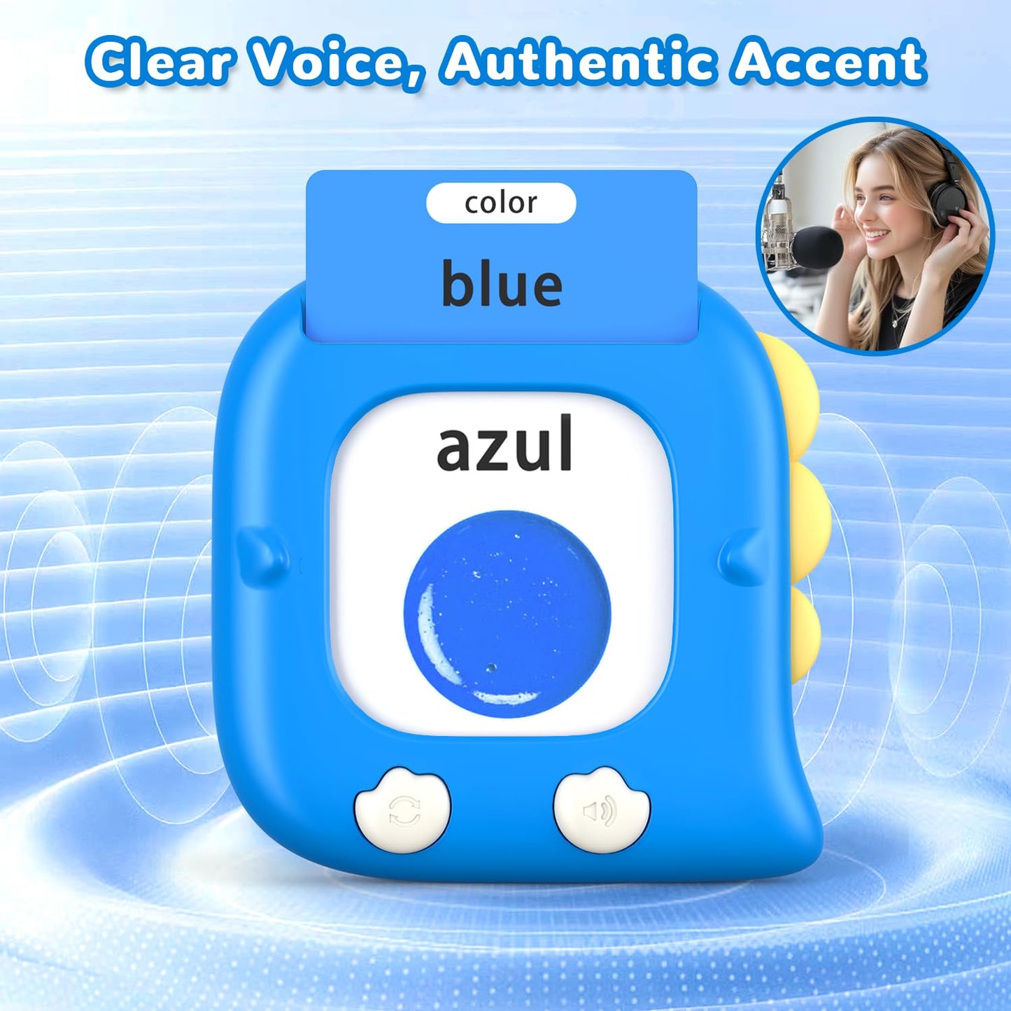 Kidzdo 520 Bilingual Spanish English Talking Flash Cards, Birthday Gifts Easter Present for 2 3 4 5 6 Year Old Boys and Girls, Pocket Speech Therapy Toys, Portable Toddlers Toys, Blue