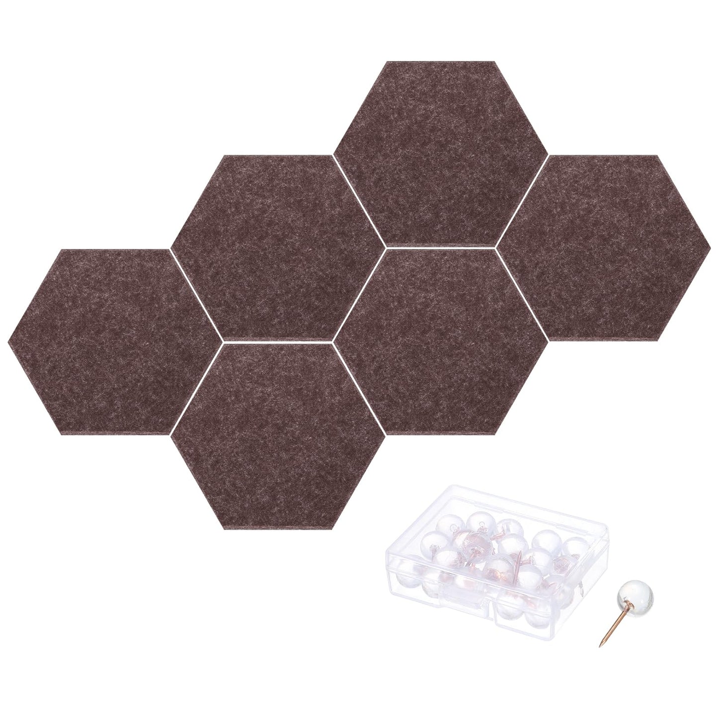 PATIKIL Felt Bulletin Board, 12"x10", 6 Packs Self Adhesive Hexagon Felt Tiles for Sound Proofing Wall Panels for Home Office Recording Studio,Game Room, Deep Coffee