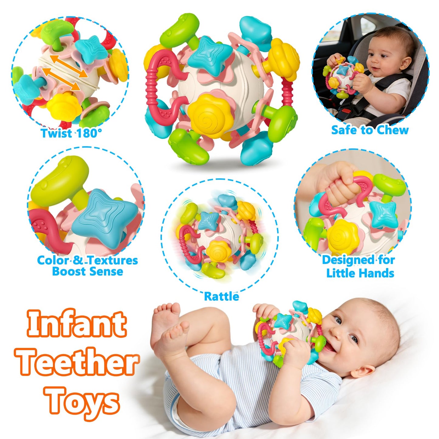 Montessori Baby Toys 6-12-18 Month, Infant Teething Toys Shape Sorter Bin Stacking Cups Blocks for toddlers 1-3, Sensory Educational Learning Toy for 6 7 8 9 10 Month Old Girl Boy 1 2 Year Old Gifts