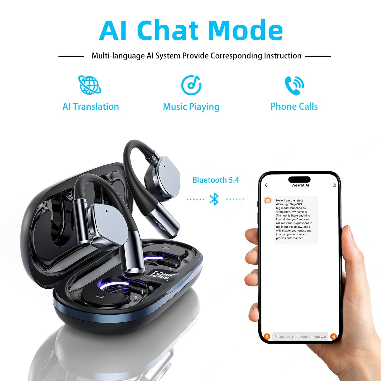 AI Translation Earbuds Real Time 164 Languages Translator Earbud 3 in-1 Bluetooth 5.4 Audifonos Traductores Inglés Español Translating Device for Travel Business Leaning iOS & Android Compatible