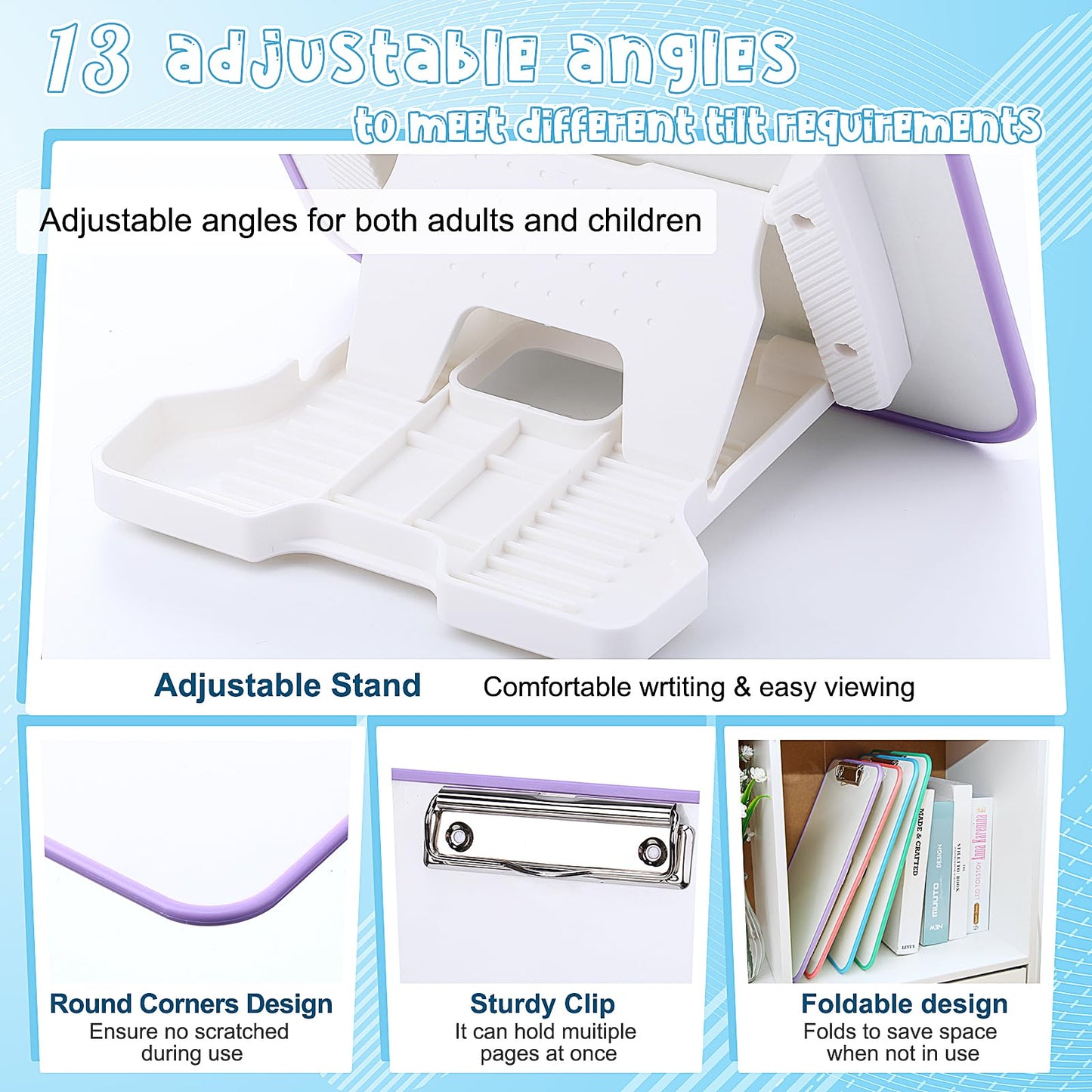 Seajan 4 Set Writing Slant Board with Stand, 15°-75° Desktop Whiteboard Dry Erase Clipboard 12x9 Inch Portable Reusable Handwriting Practice Teacher Office Supplies for Reading Drawing Studying