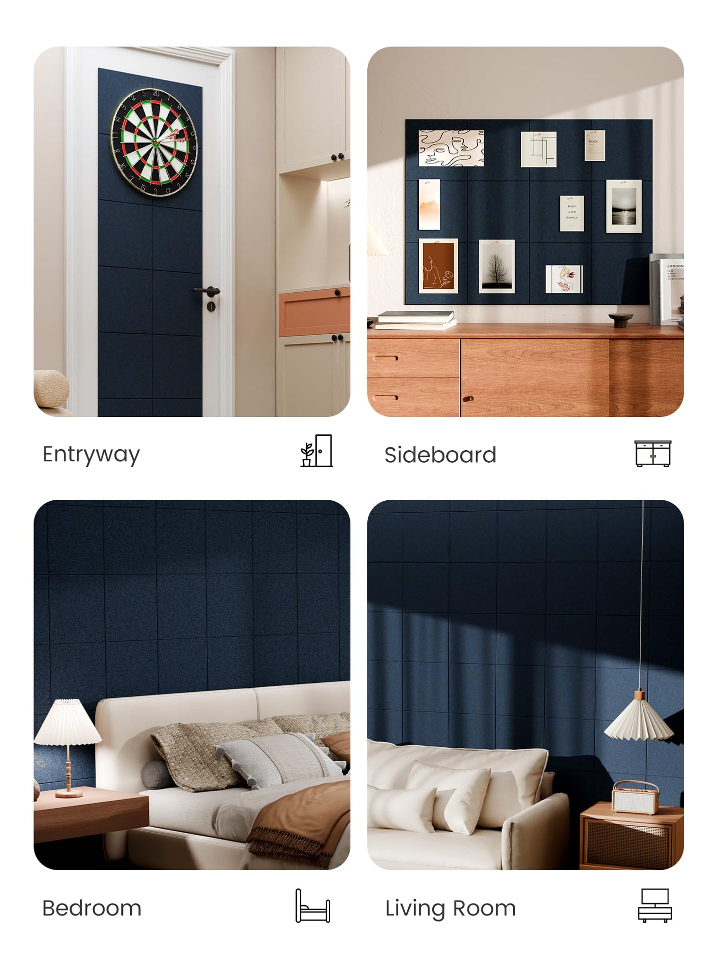 Bumusty Large Cork Board 48" x 36" Alternative - 12 Pack Felt Wall Tiles with 70 Safe Removable Adhesive Tabs, 30 Pushpins, Cork Boards for Walls Pin Board Bulletin Board Office Decor (Carbon Blue)