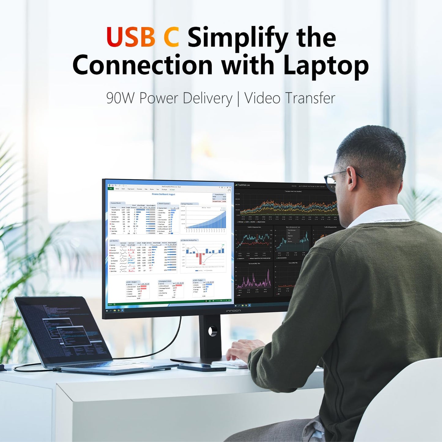 INNOCN 40" WQHD 3440 x 1440P 144Hz Ultrawide Monitor Gaming FreeSync HDR400 21:9 PC Computer IPS Screen Split PIP/PBP for Editing/Gaming, USB C 90W, HDMI, DP, Black