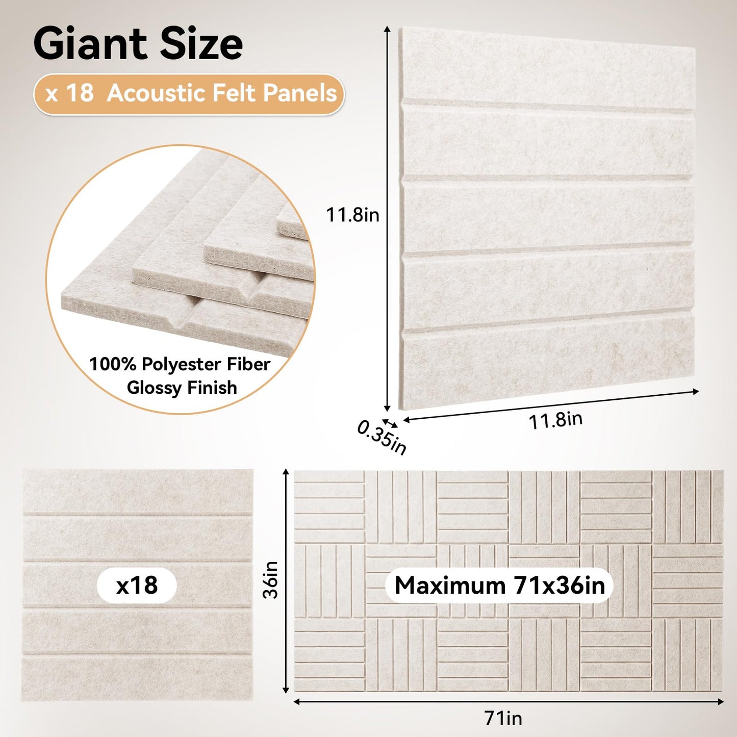 Fuyoooo 18 Pack Large Felt Bulletin Board 71"x36" Cork Board Alternative Jumbo DIY Decorative Pin Wall Panel Self-Adhesive Reusable Bulletin Wall Panels for Home Office Classroom 30x30cm Each (Khaki)