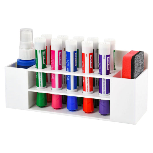 VieFantaisie Acrylic Magnetic Dry Erase Marker Holder, 10 Slots White Magnetic Marker Pen Holder, Magnet Storage for Whiteboard, Desk Locker Organizer Accessories, Office, Classroom, Home