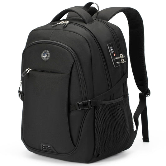 SHRRADOO Anti Theft Laptop Backpack Travel Backpacks with Combination Lock for Women Men College Backpack Computer Bag Fits 17 Inch Laptop,Black