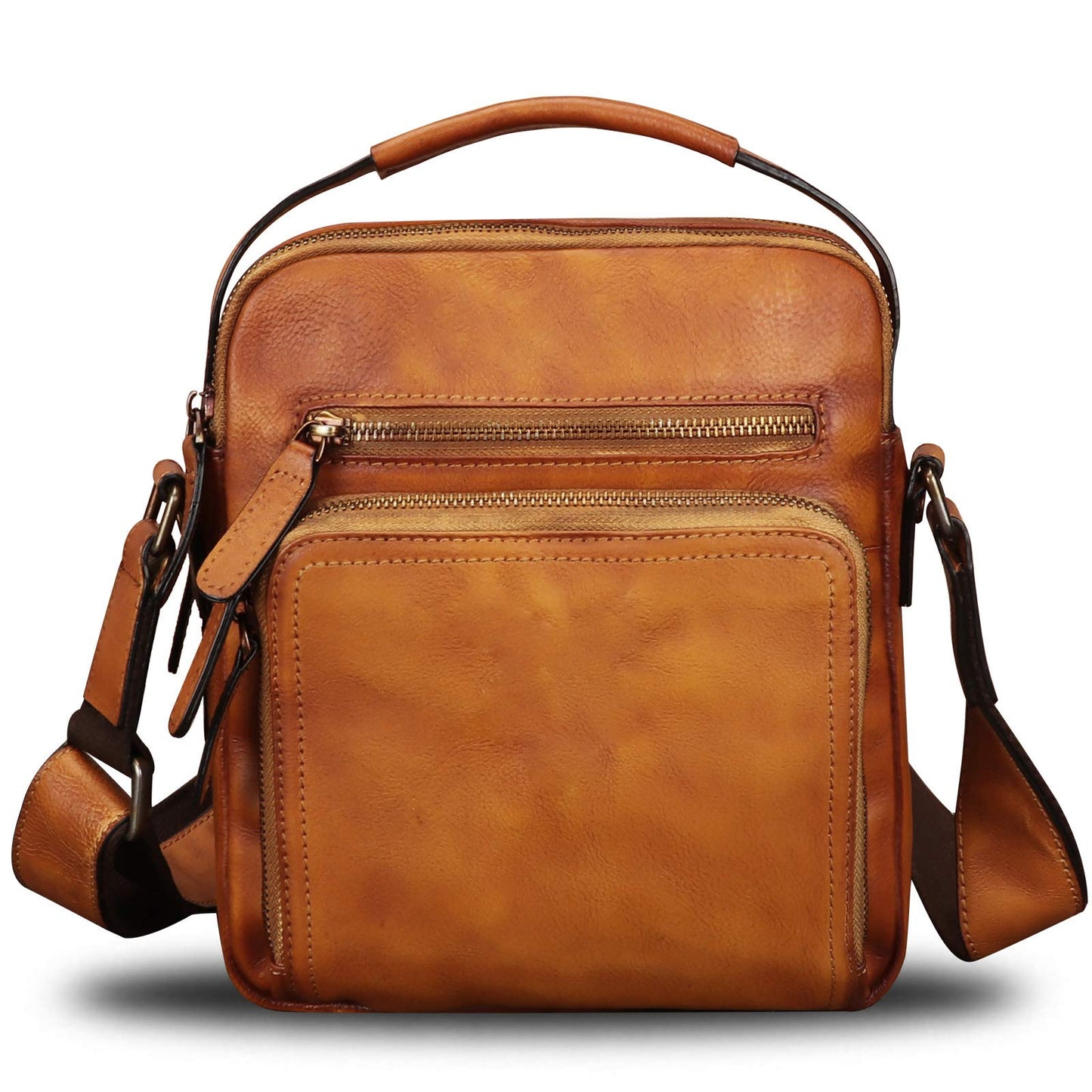 IVTG Genuine Leather Messenger Bag for Men Small Purse Crossbody Shoulder Bags Satchel for Work Business (Brown)