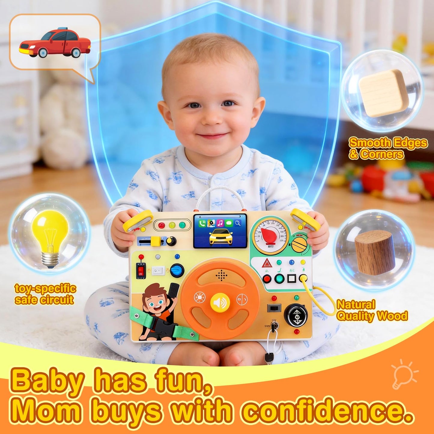 Grarain Busy Board for Toddlers - Montessori Educational Toy for 1-3 Year Old Boys & Girls | Travel-Friendly Sensory Learning Activity | Ideal for Kids with Autism(Busy Board v6)