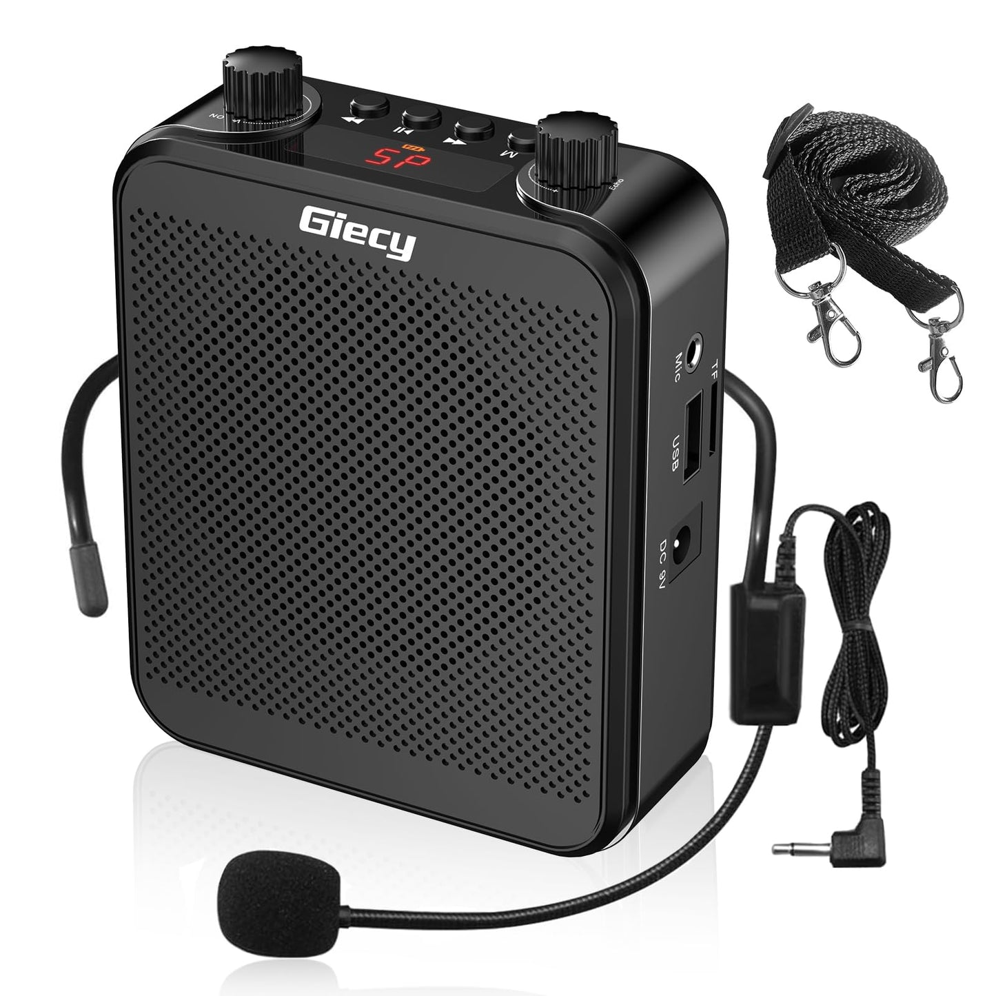 Giecy Portable Voice Amplifier, 30W 2800mAh Bluetooth Rechargeable Personal Voice Amplifier with Microphone Headset, Pa Systems Speaker for Multiple Locations Classroom, Meetings and Outdoors