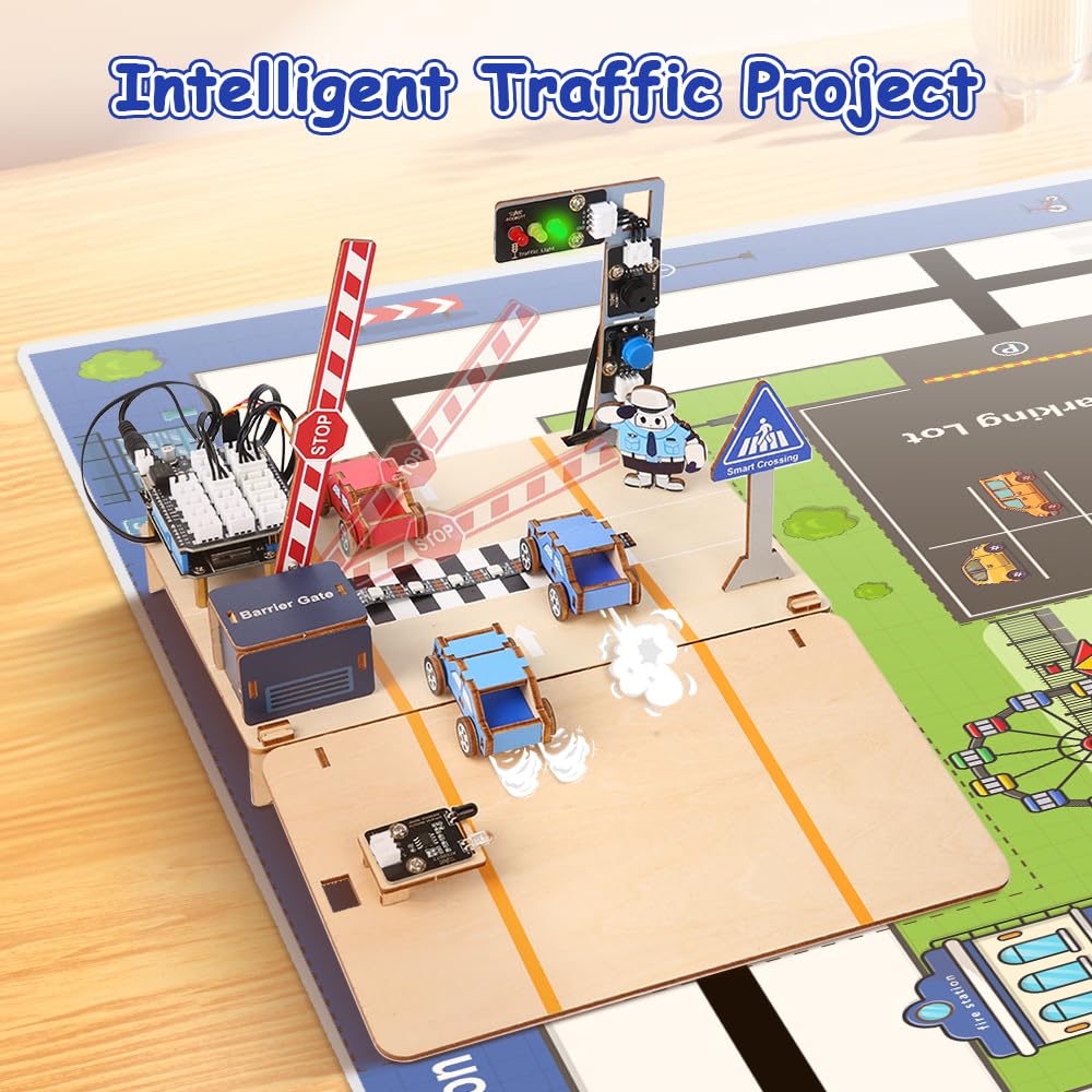 4-in-1 ESP32 STEM Smart Traffic Kit Compatible with Arduino, STEM Robotics Science Kit, Engineering Project STEA Activity Gift Suitable for School Education Kit, Family Education for Kids 12+
