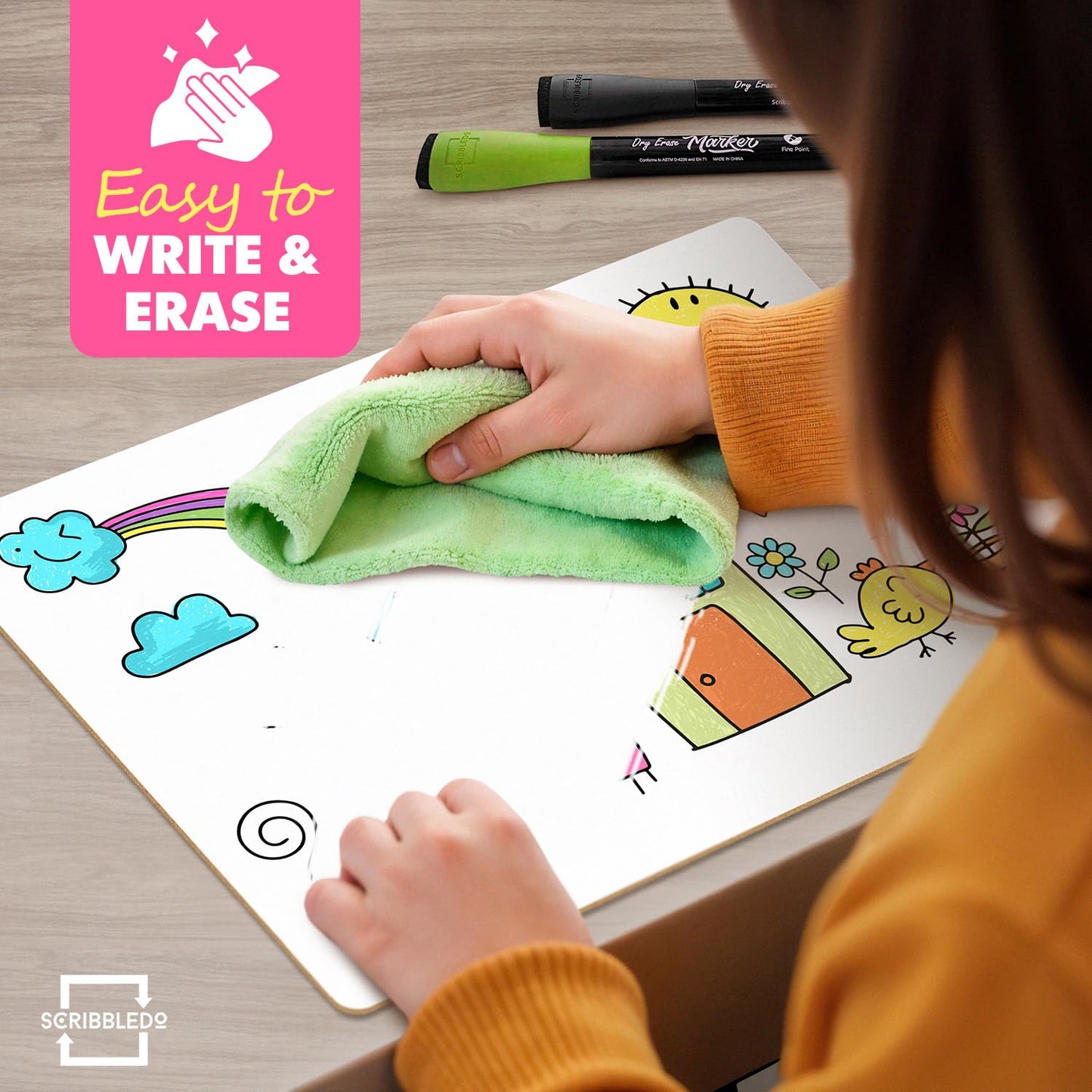 Scribbledo 10 Pack Double Sided Whiteboard Lined Dry Erase Boards for Kids Ruled Writing Board Handwriting Practice Small White Boards Dry Erase Board 9x12 Dry Erase Board with Lines Teacher Supplies